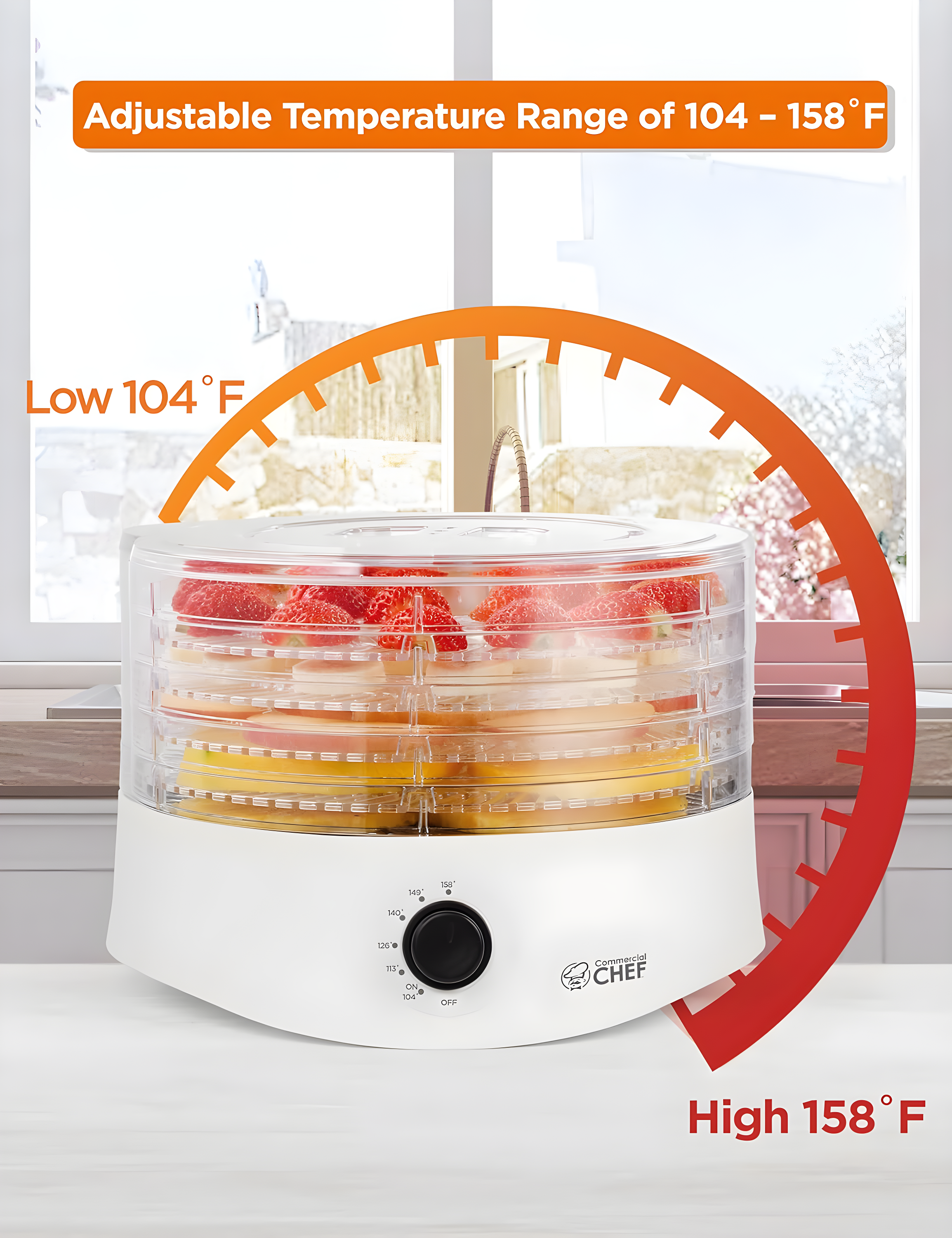 Commercial Chef Commercial Chef Food Dehydrator, Dehydrator Machine for Dehydrated Foods with 5 Drying Tray, White