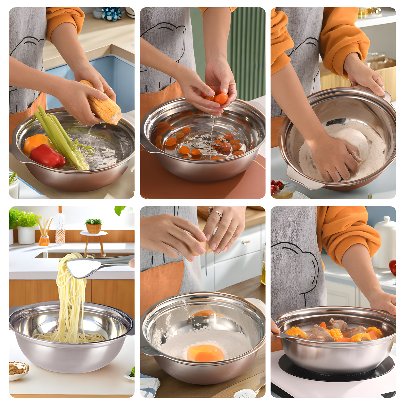 APPENIN WINTER PARK CORP Stainless Steel Colander For Kitchen, 3QT Rice Washer Strainer With Mixing Bowl, Colander Bowl Set With Microporous For Washing Rice, Pasta, Spaghetti, Fruits, Dishwasher Safe(2PC)