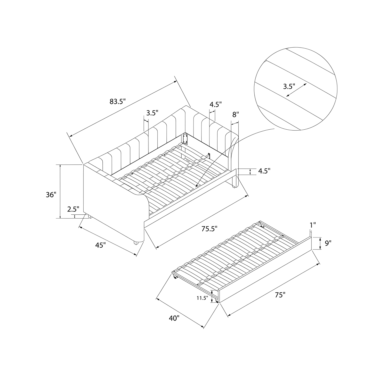 Valentina Twin Upholstered Daybed with Trundle