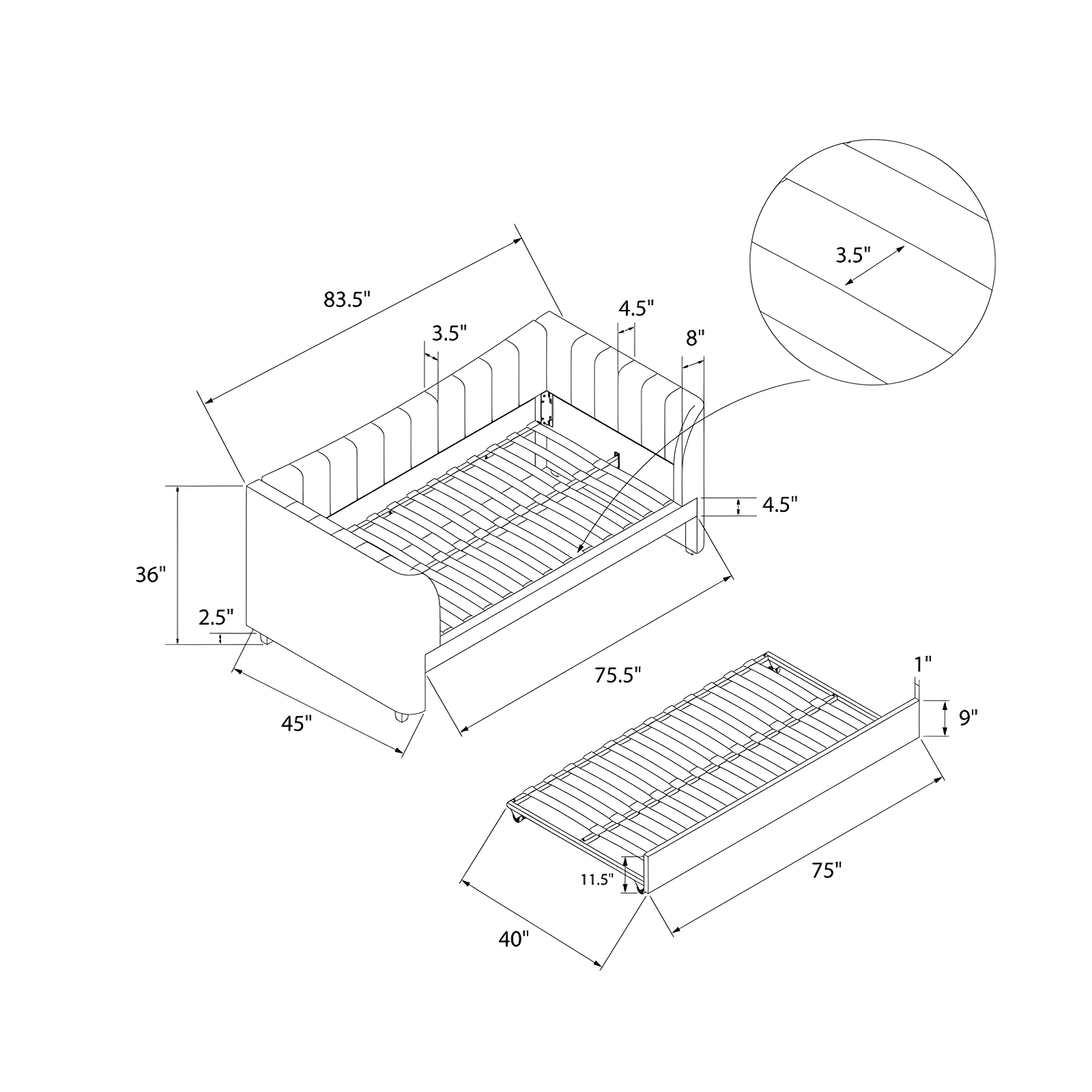 Valentina Twin Upholstered Daybed with Trundle