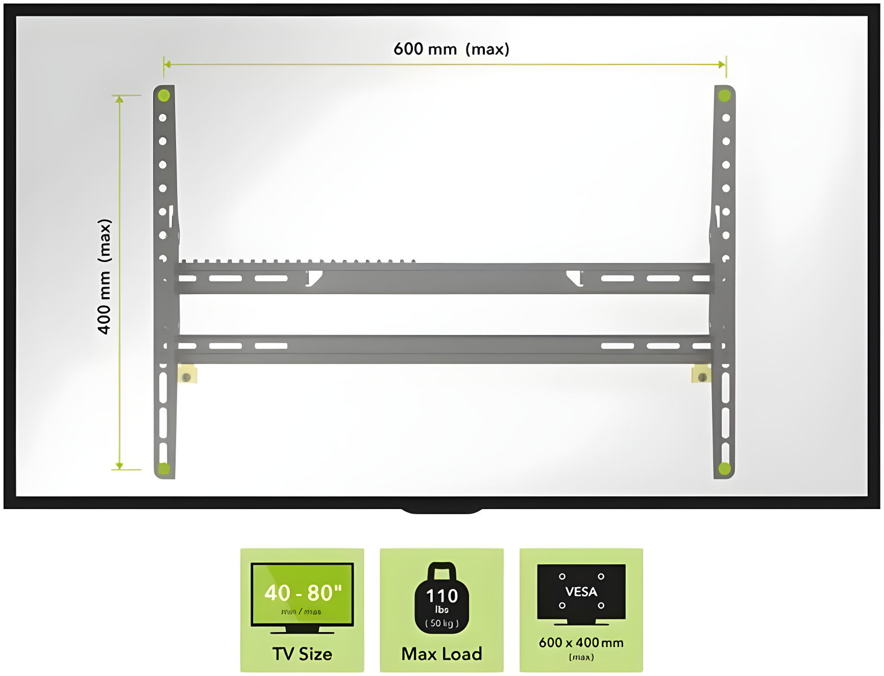 EL801B-A Adjustable Tilt Low Profile TV Mount for 40 inch to 80 inch TVs.  Black