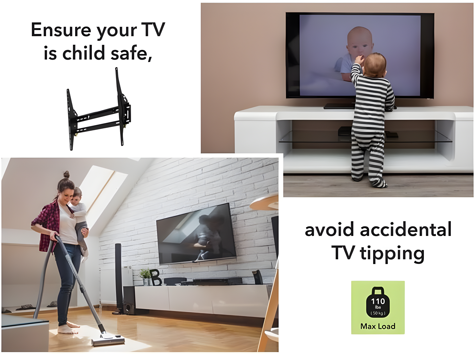 EL801B-A Adjustable Tilt Low Profile TV Mount for 40 inch to 80 inch TVs.  Black