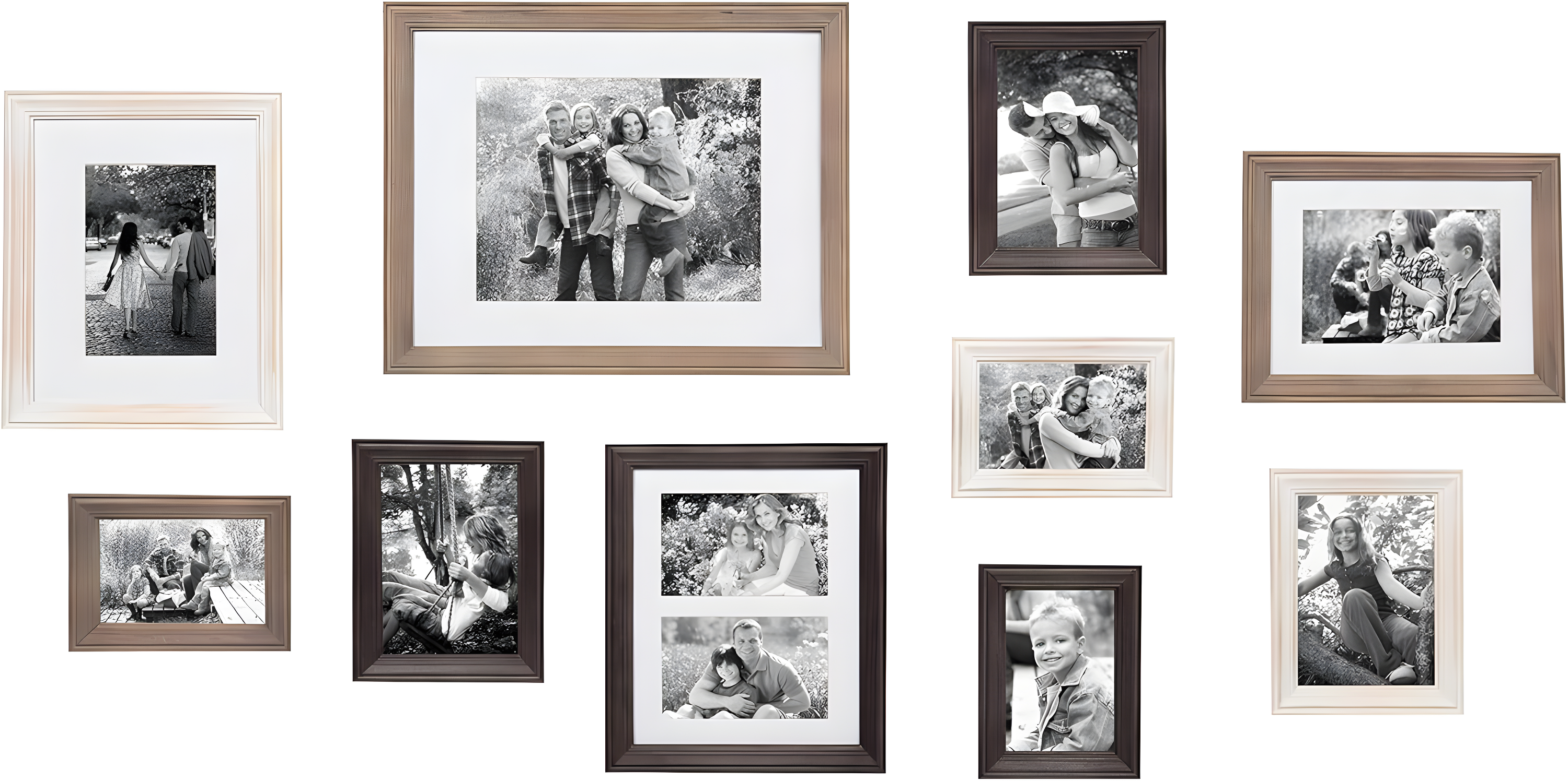 10pc Bordeaux Frame Box Set White/Black/Natural Wood - Kate and Laurel: Wall Gallery Kit, Multi-Size Display