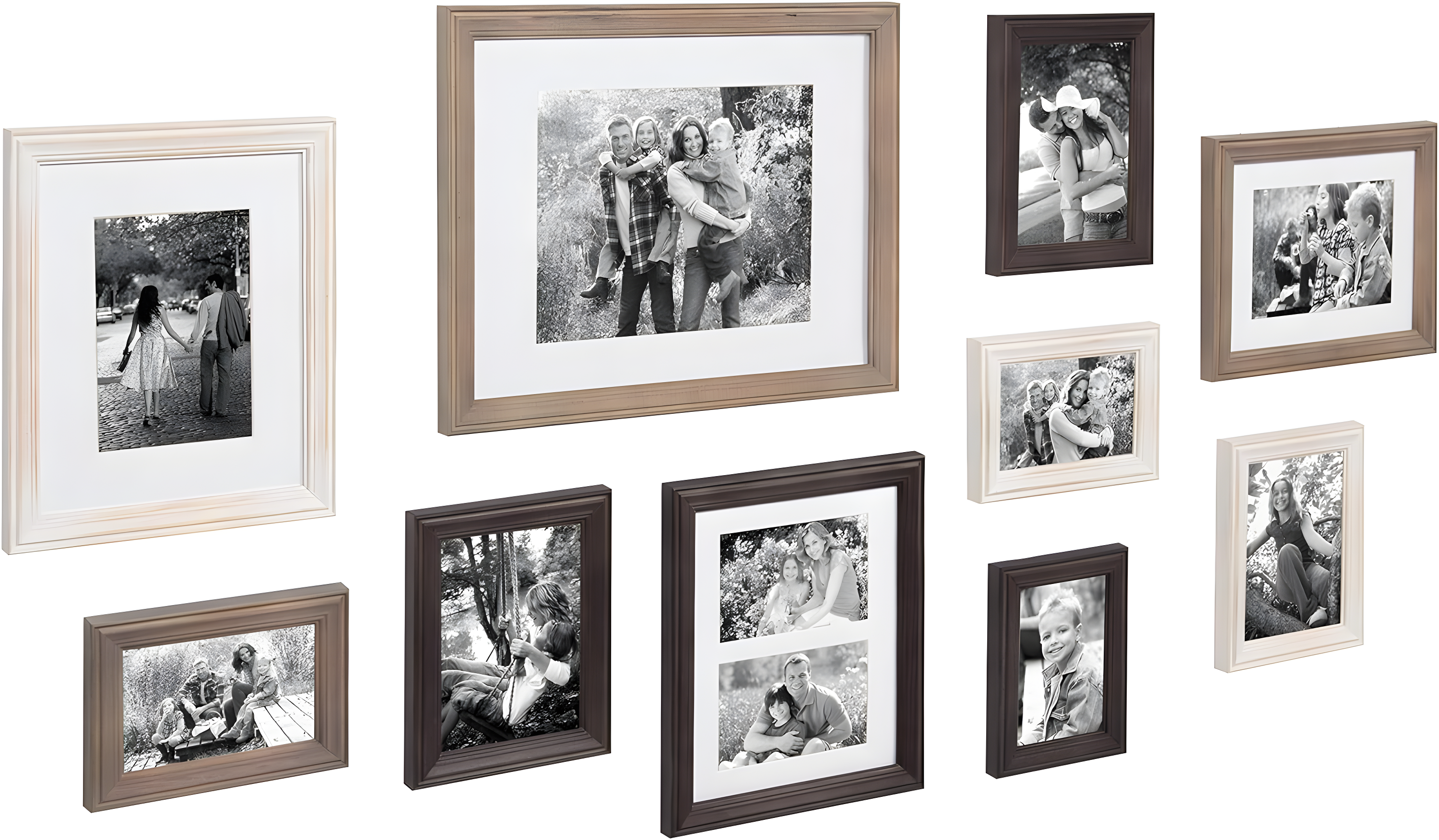 10pc Bordeaux Frame Box Set White/Black/Natural Wood - Kate and Laurel: Wall Gallery Kit, Multi-Size Display