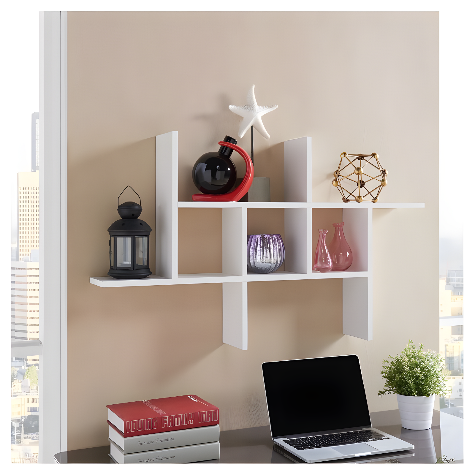 Danya B. 40" x 24" Cantilever Wall Shelf White: Modern Laminated MDF, 4-Tier Storage, Includes Mounting Hardware