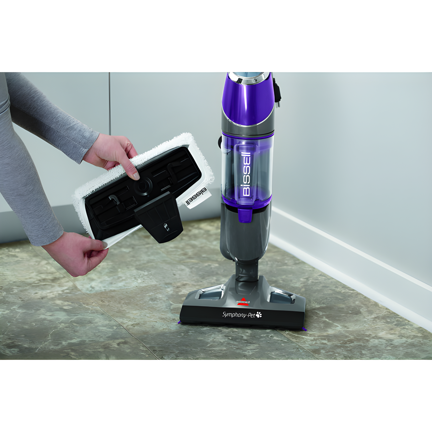 BISSELL Symphony Pet Steam Mop and Steam Vacuum Cleaner for Hardwood and Tile Floors, with Microfiber Mop Pads, 1543A,Purple