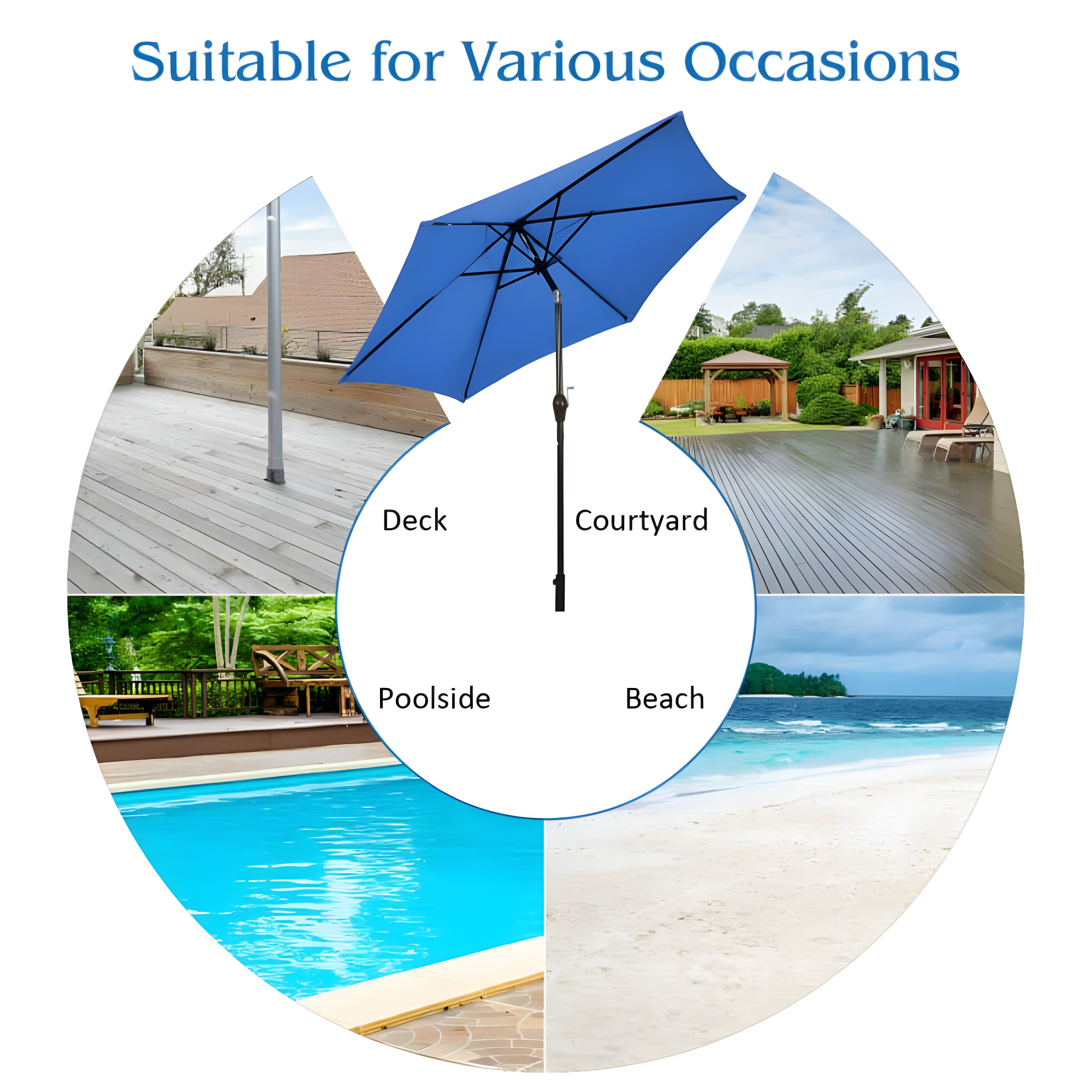 Resenkos 9 ft Outdoor Market Patio Table Umbrella Push Button Tilt Crank Lift-Blue, Patio Offset Umbrella with Easy Tilt Adjustment, Outdoor Hanging Umbrella, Sunshade Umbrella Canopy