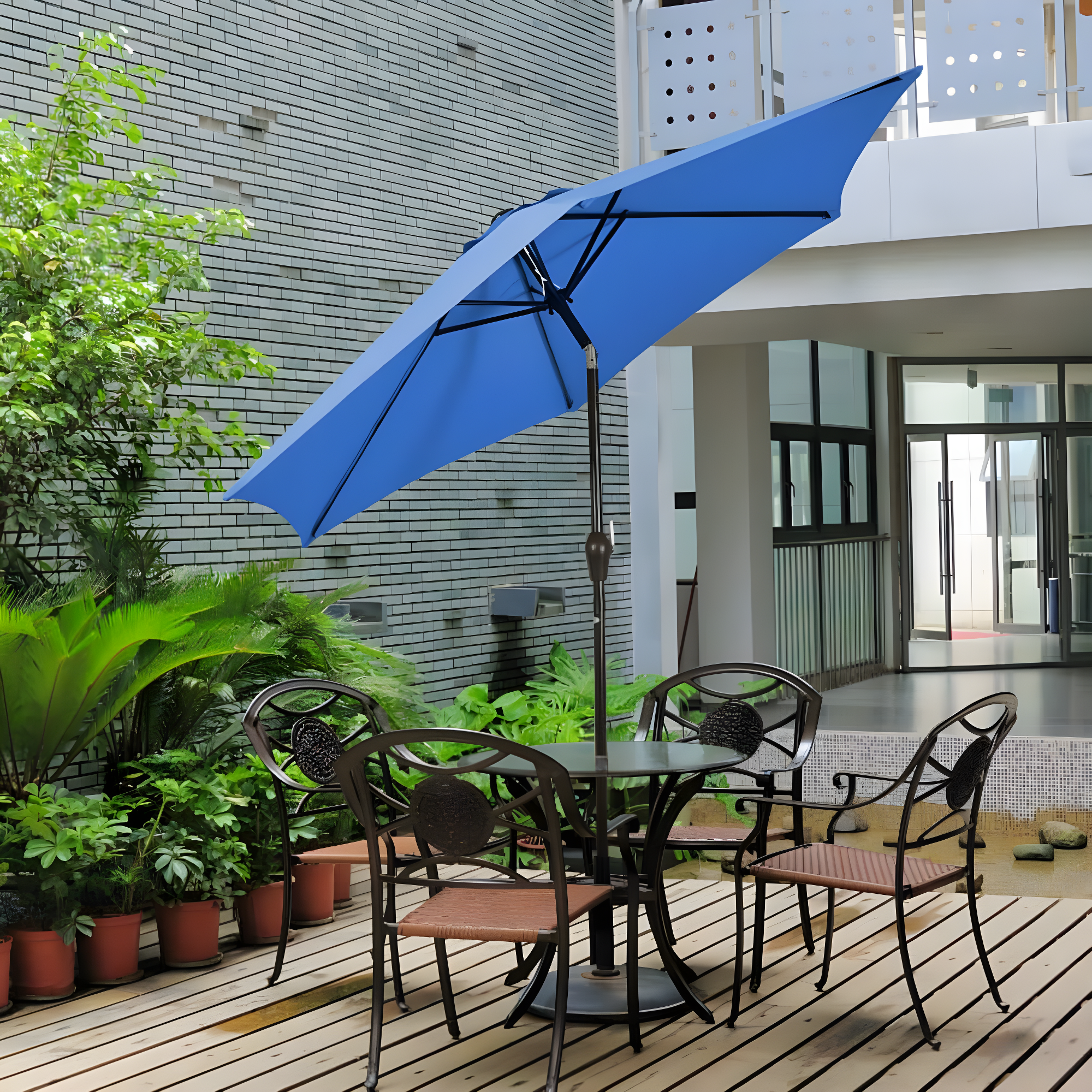 Resenkos 9 ft Outdoor Market Patio Table Umbrella Push Button Tilt Crank Lift-Blue, Patio Offset Umbrella with Easy Tilt Adjustment, Outdoor Hanging Umbrella, Sunshade Umbrella Canopy