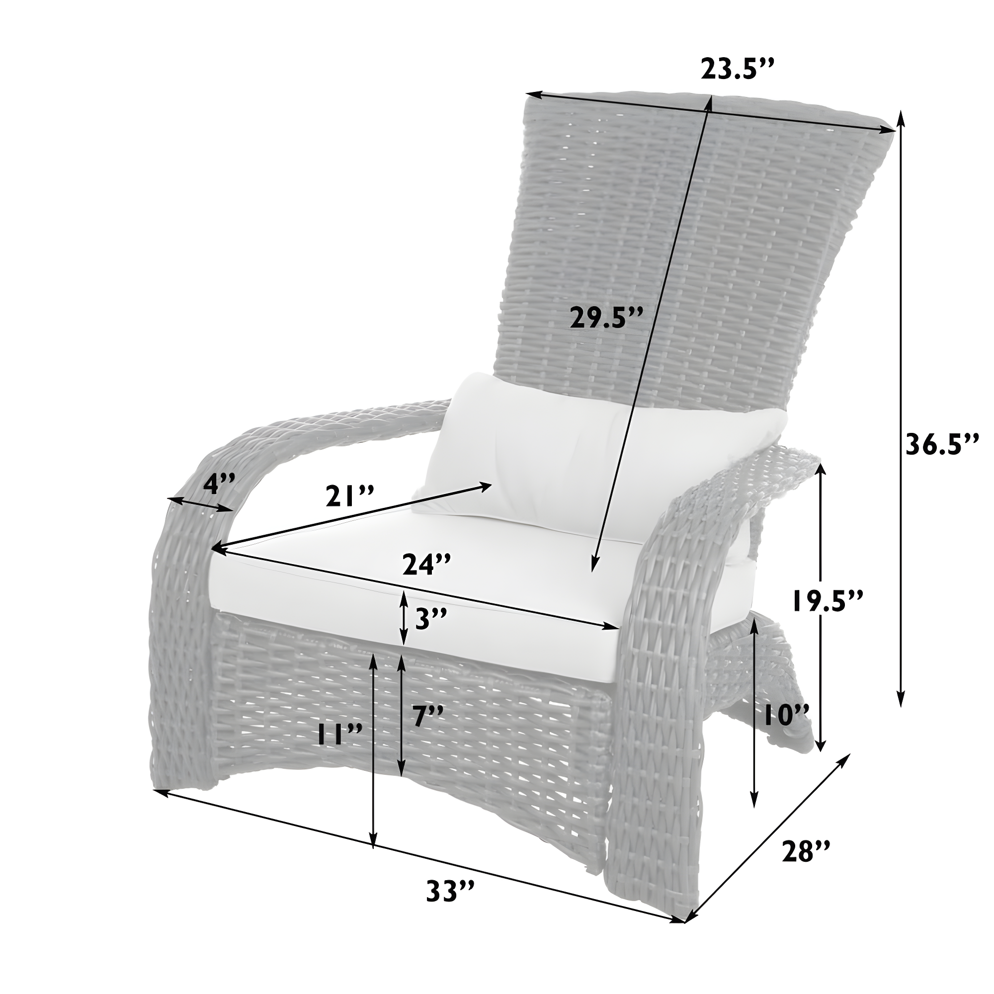 PatioSense Patio Sense Coconino Wicker Lounge Chair, Adirondack Style Includes 3" Thick Beige Cushion & Lumbar Pillow