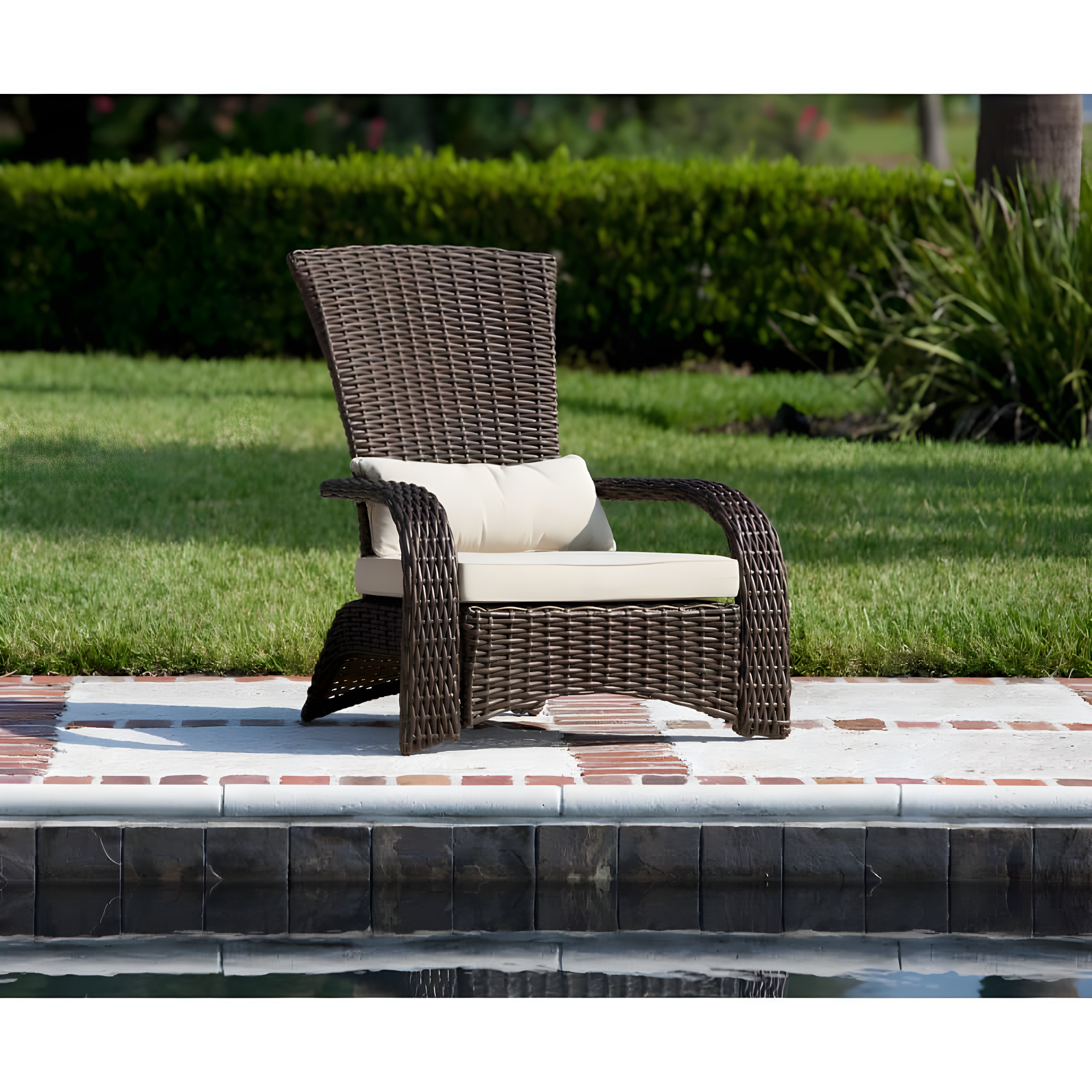 PatioSense Patio Sense Coconino Wicker Lounge Chair, Adirondack Style Includes 3" Thick Beige Cushion & Lumbar Pillow