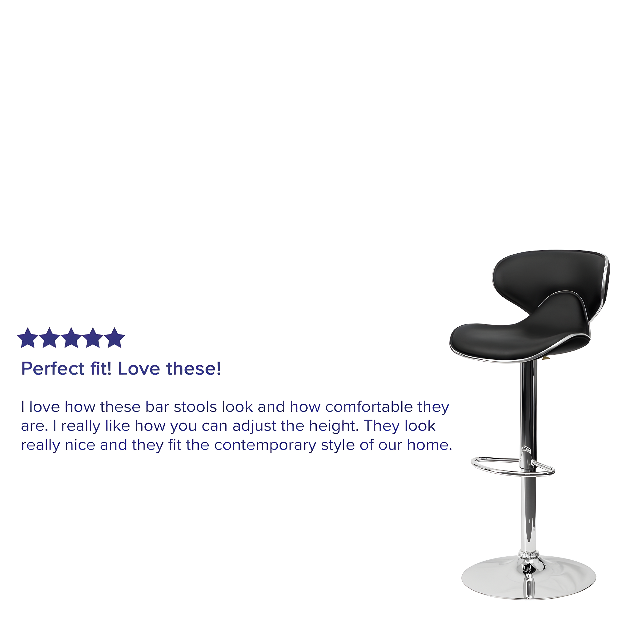 Flash Furniture Contemporary Cozy Mid-Back Black Vinyl Adjustable Height Barstool with Chrome Base