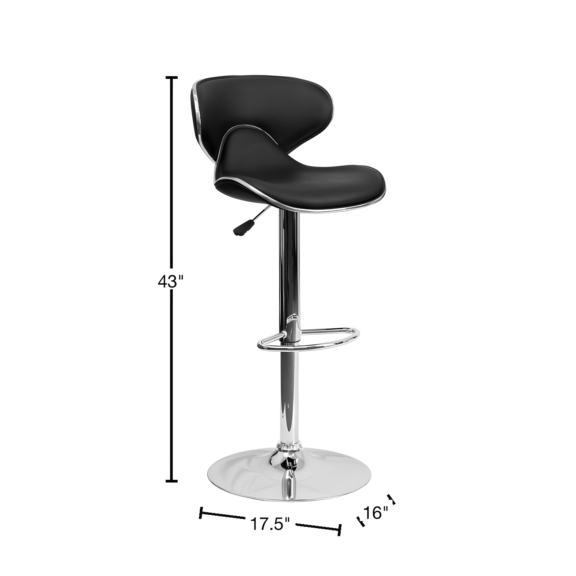 Flash Furniture Contemporary Cozy Mid-Back Black Vinyl Adjustable Height Barstool with Chrome Base