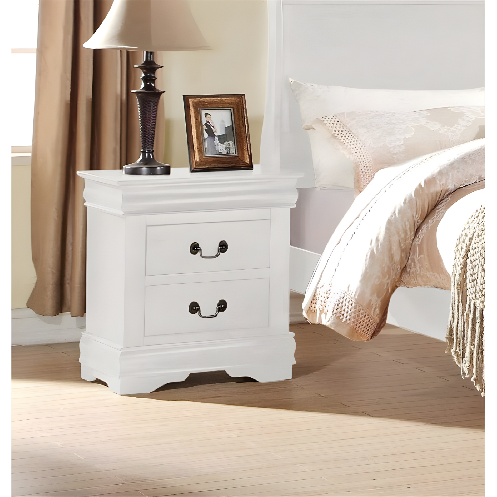 Canora Grey Esa Nightstand In Traditional Design With Two Drawers And Brushed Nickel Metal Handle | Wayfair