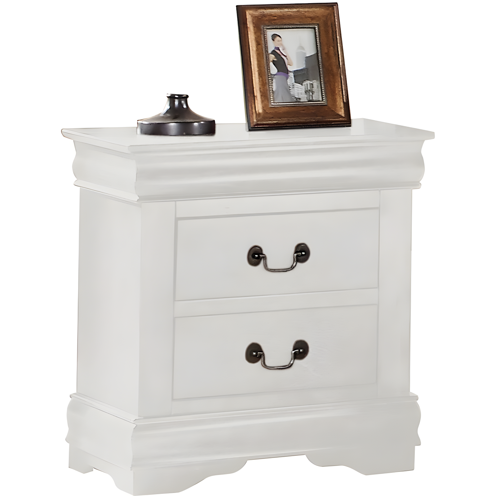 Canora Grey Esa Nightstand In Traditional Design With Two Drawers And Brushed Nickel Metal Handle | Wayfair