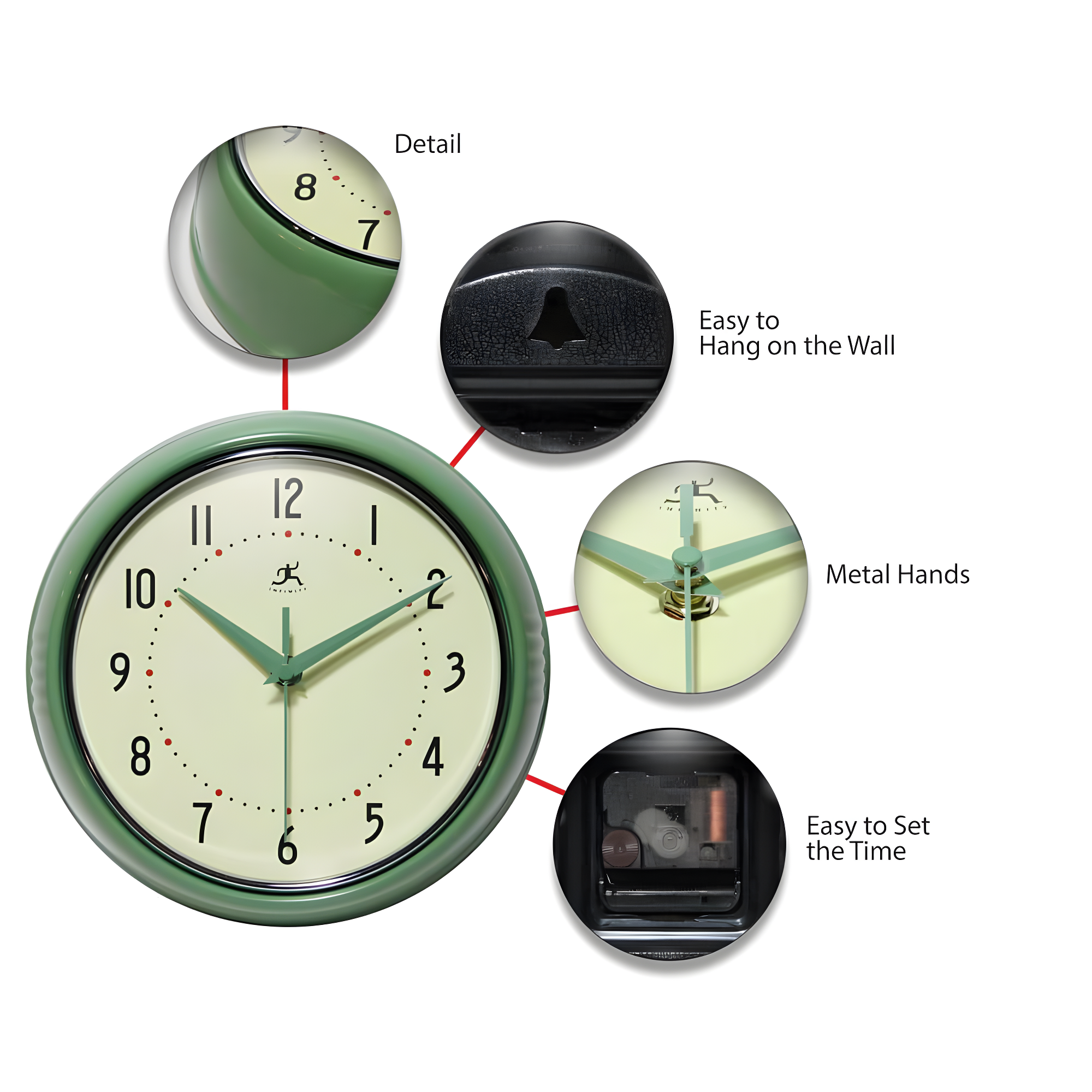 9.5" Retro Metal Wall Clock Green - Infinity Instruments