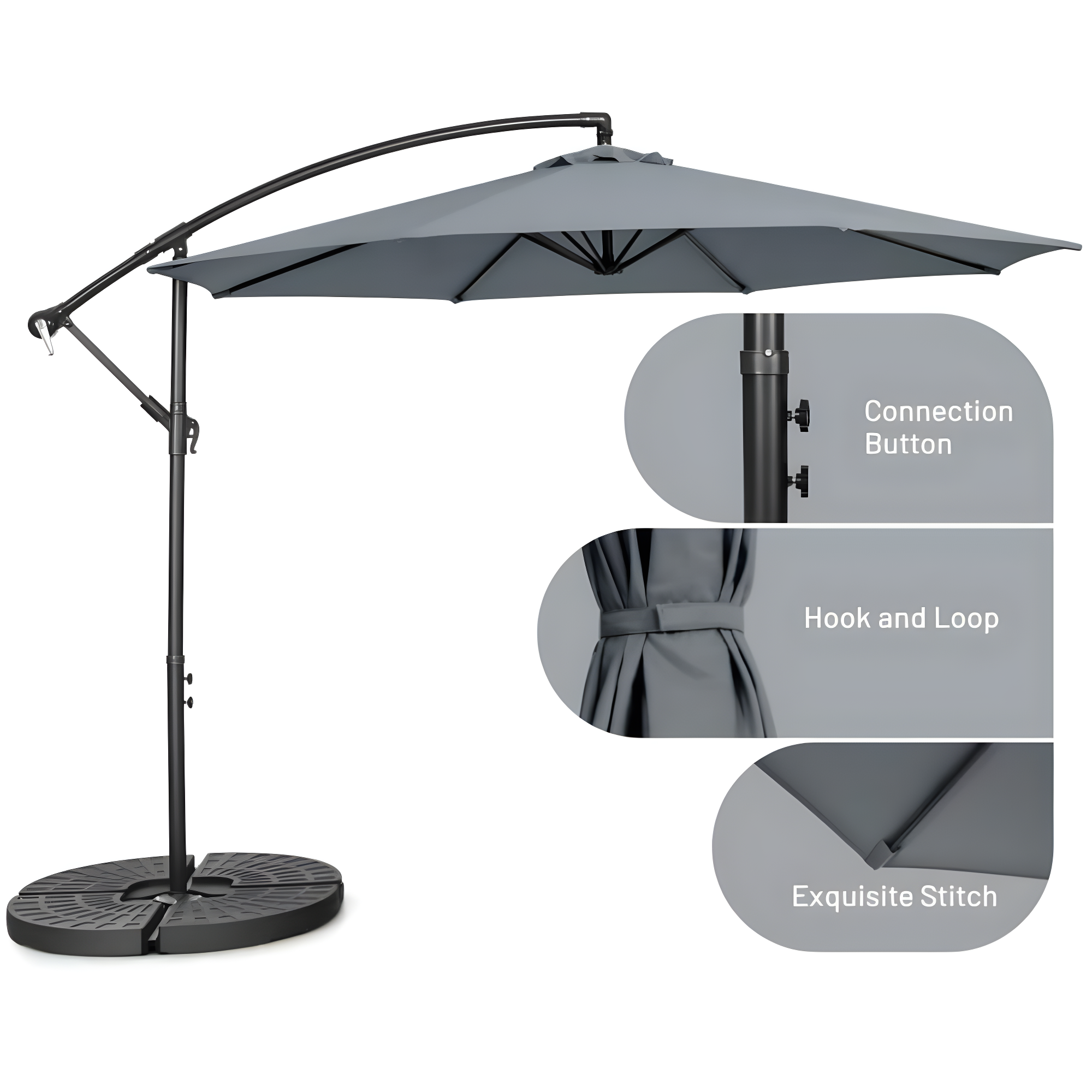 Costway  10 FT Patio Offset Umbrella w/8 Ribs Cross Base Tilt Grey