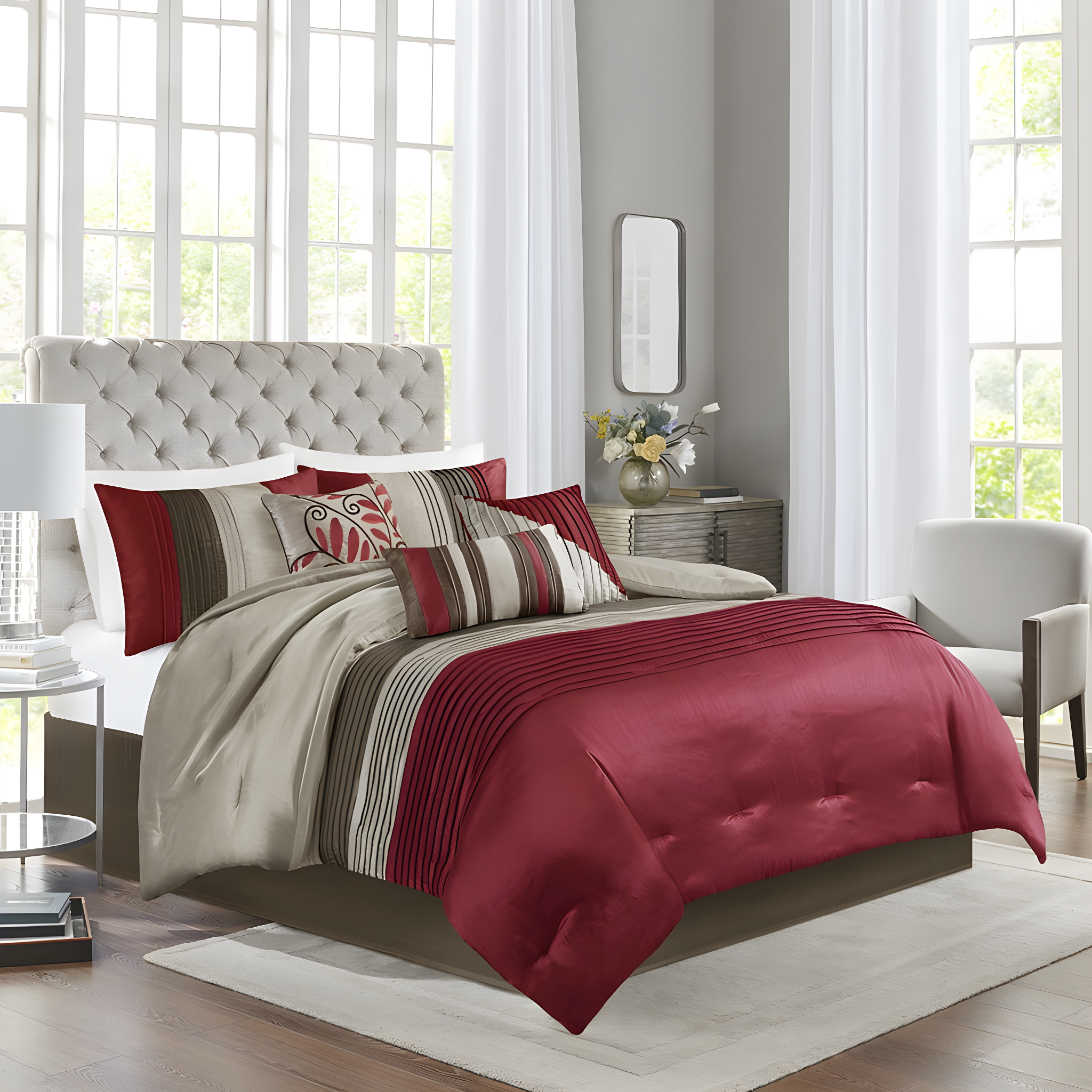 Madison Park Amherst 7 Piece Striped and Pleated Comforter Set