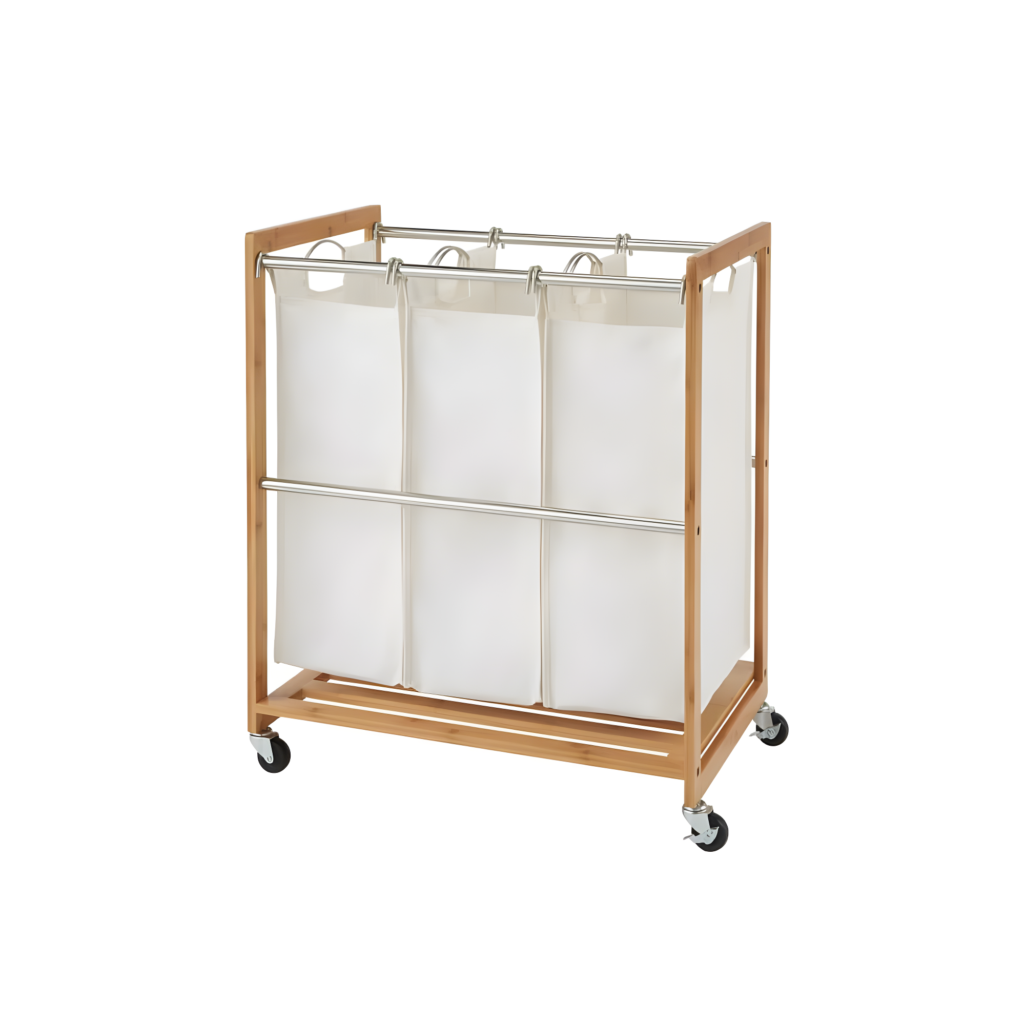 TRINITY EcoStorage 3-Bag Rolling Bamboo Laundry Cart w/ Poles