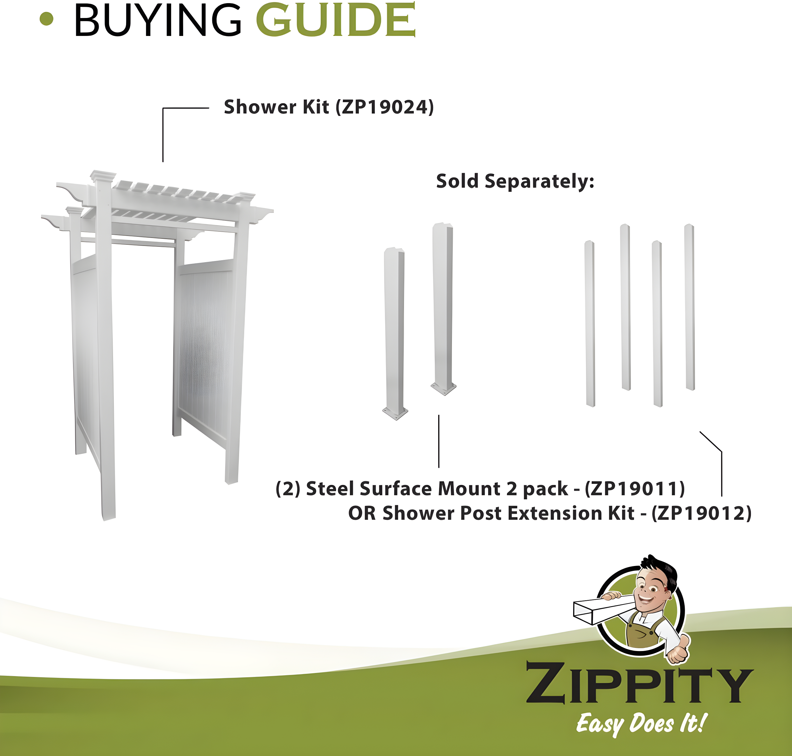 89in H x 62in W x 47in L (1 Enclosure) Zippity Oceanside Outside Shower Enclosure Kit, White Vinyl Outdoor Shower Kit for Pool Shower, Outdoor Changing Room, Beach Shower, Outdoor Bathroom ZP19024