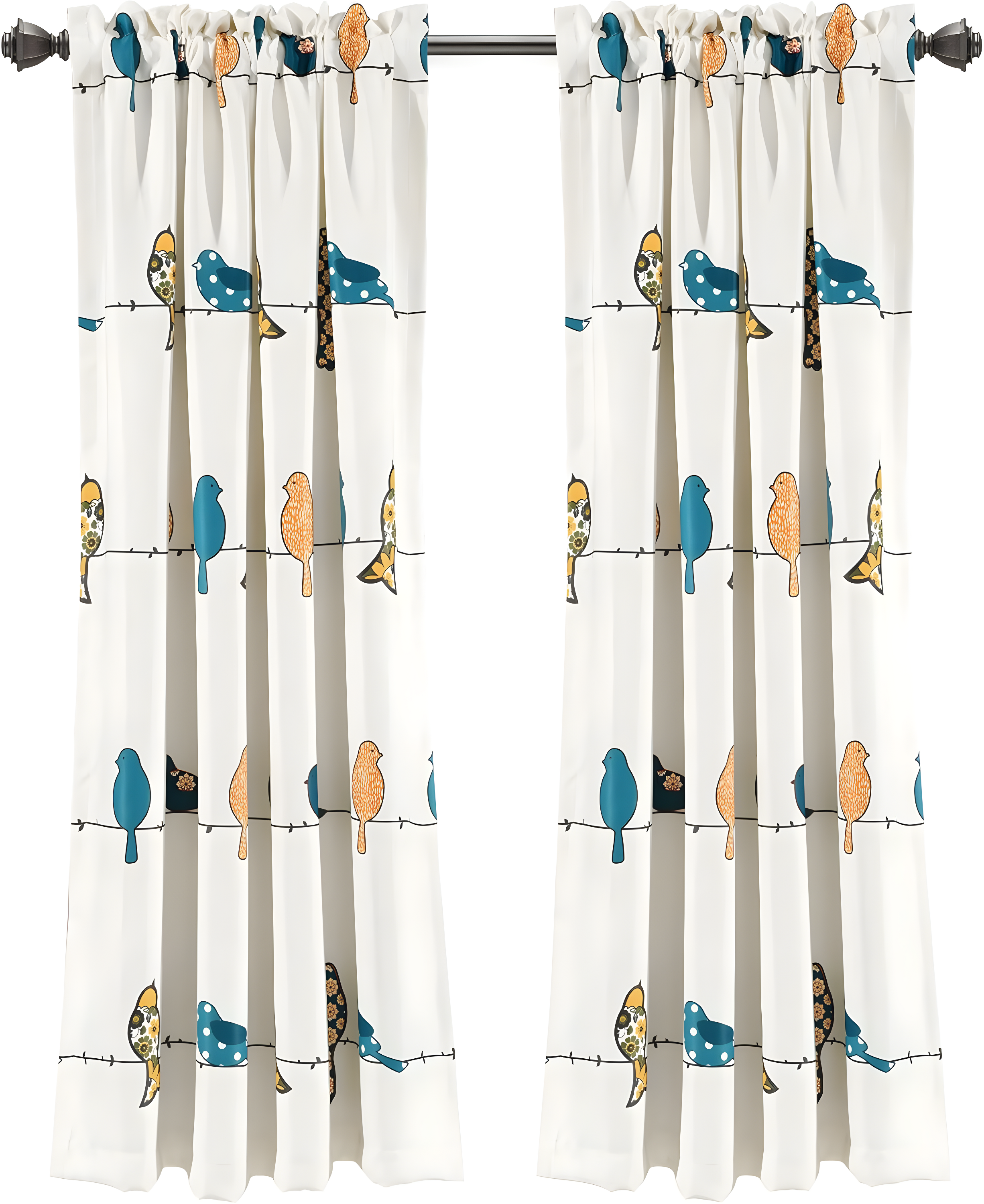 Frifoho Rowley Birds Room Darkening Thermal Rod Pocket Curtain Panels (Set of 2)