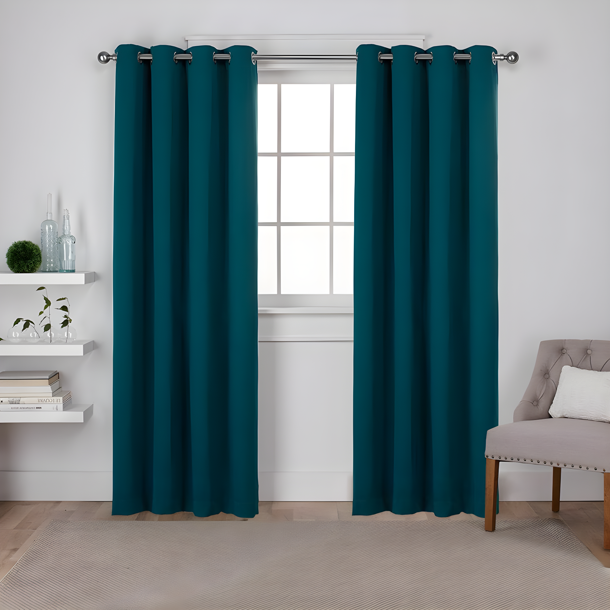 Set of 2 (96"x52") Sateen Twill Weave Insulated Blackout Grommet Top Window Curtain Panels Teal - Exclusive Home: Room Darkening Drapes