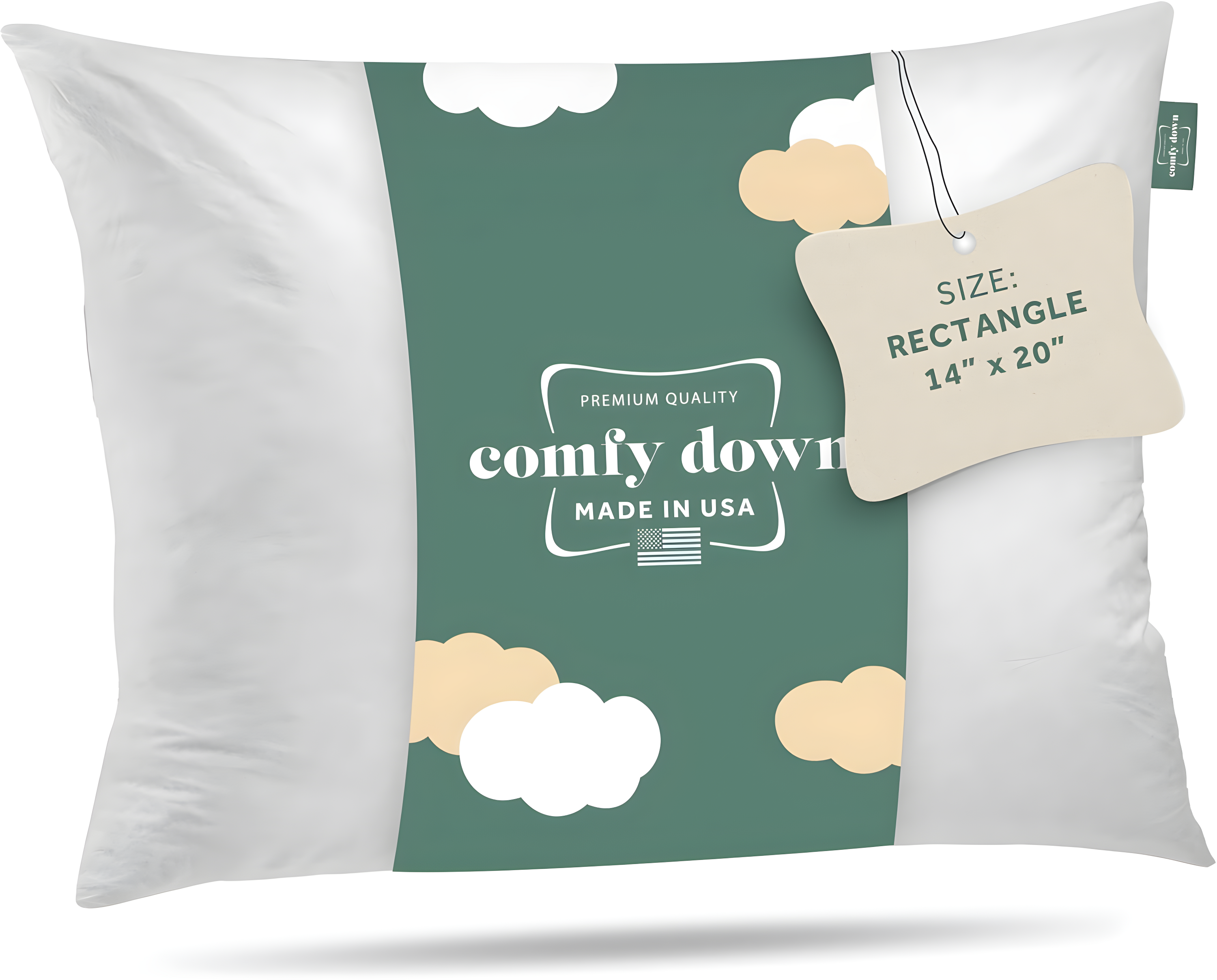 ComfyDown Premium 95/5 Feather Down Rectangle Pillow Insert 100% Cotton Cover 233 - 14"x20" -White