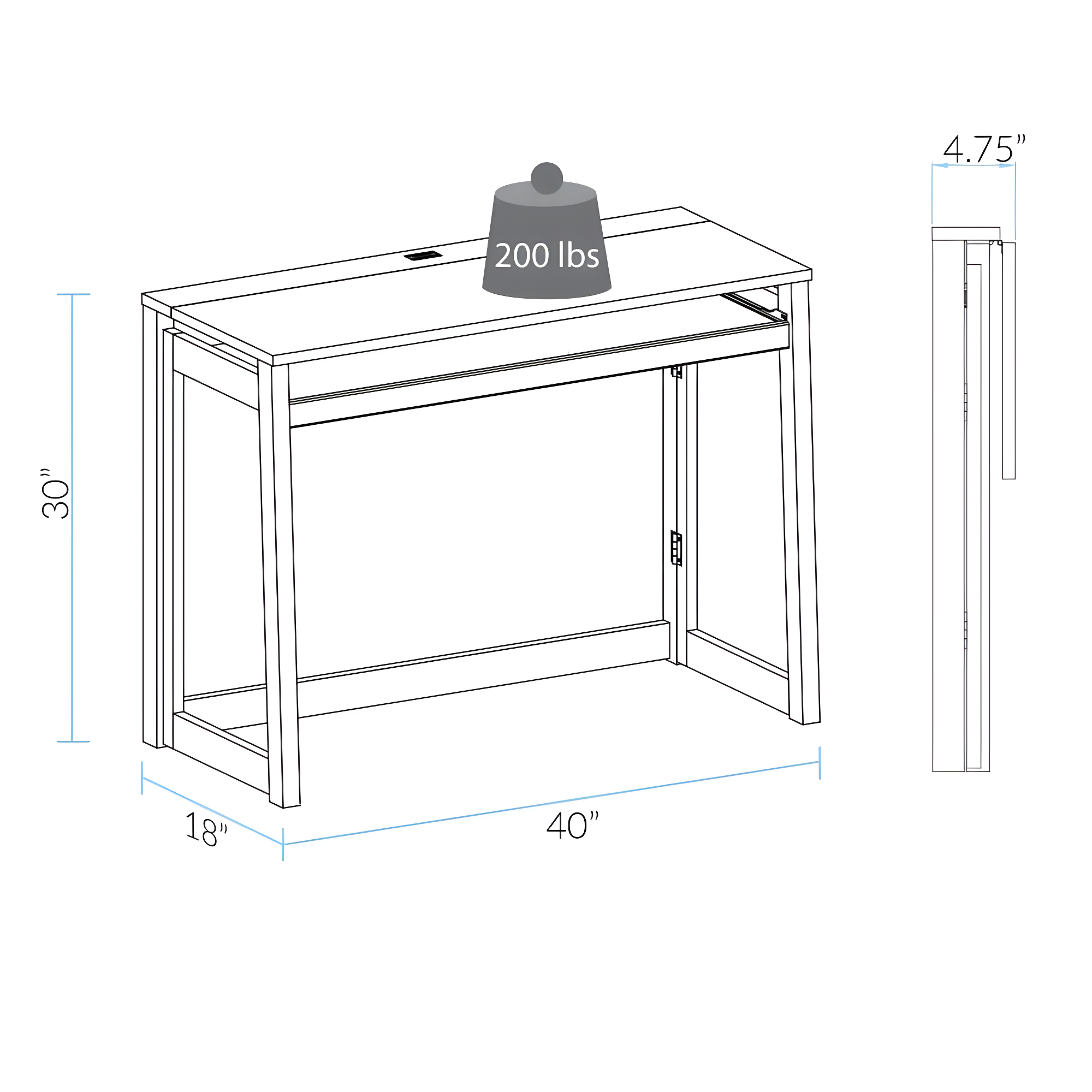 Yu Shan Co USA Ltd Modern Folding Desk with 4 USB Ports