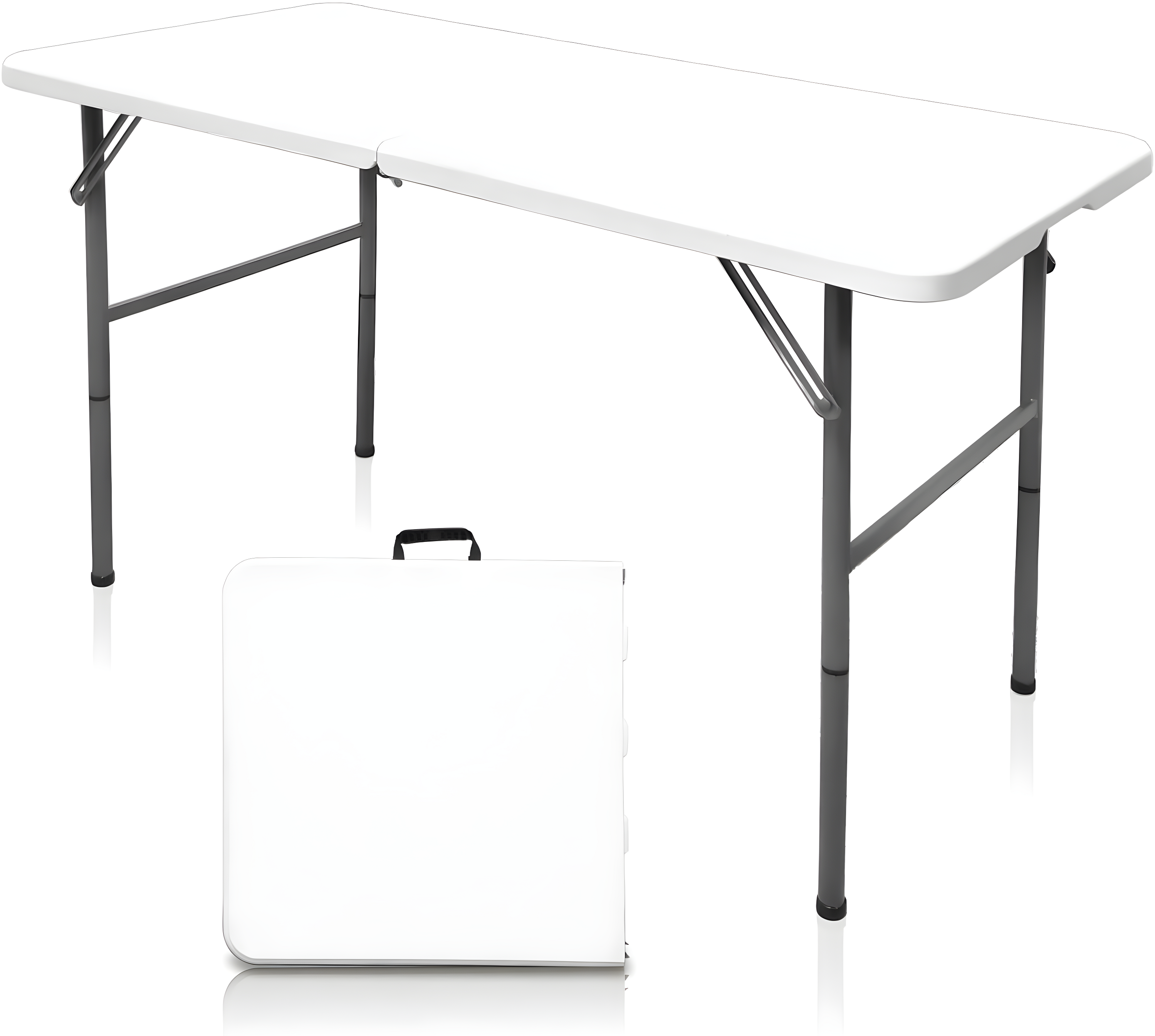 4 ft Portable Folding Table, Idustrial Heavy-Duty Foldable Table, HDPE Plastic Table, with Carrying Handle, Locks, Stright Legs for Indoor & Outdoor Party, Barbeque, Camping, Board Games - White