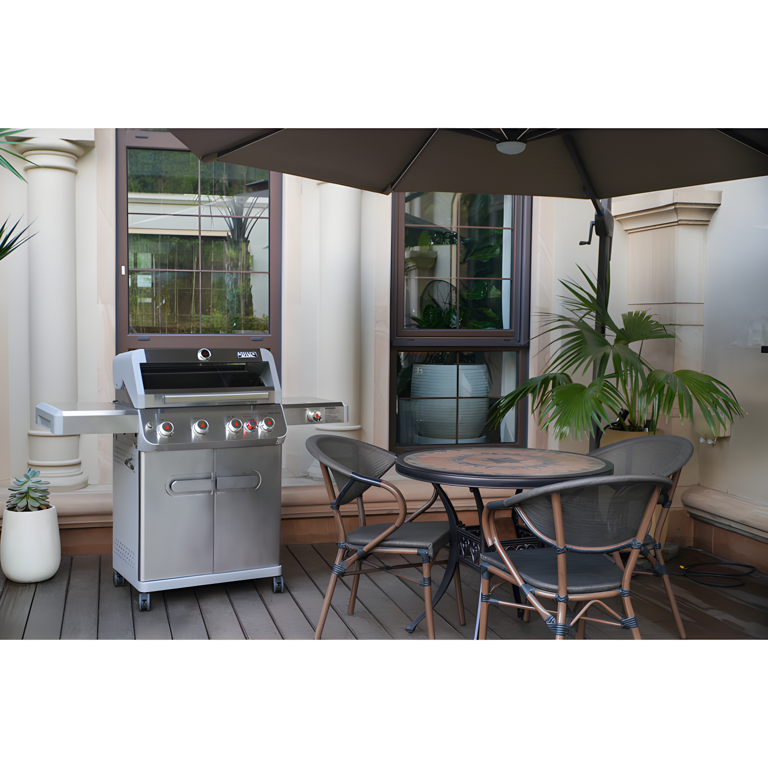 Monument Grills Mesa 415BZ,4-Burner Liquid Propane Infrared Gas Grill with Side Burner and Cabinet, 62,000 BTU – Perfect for Family BBQs