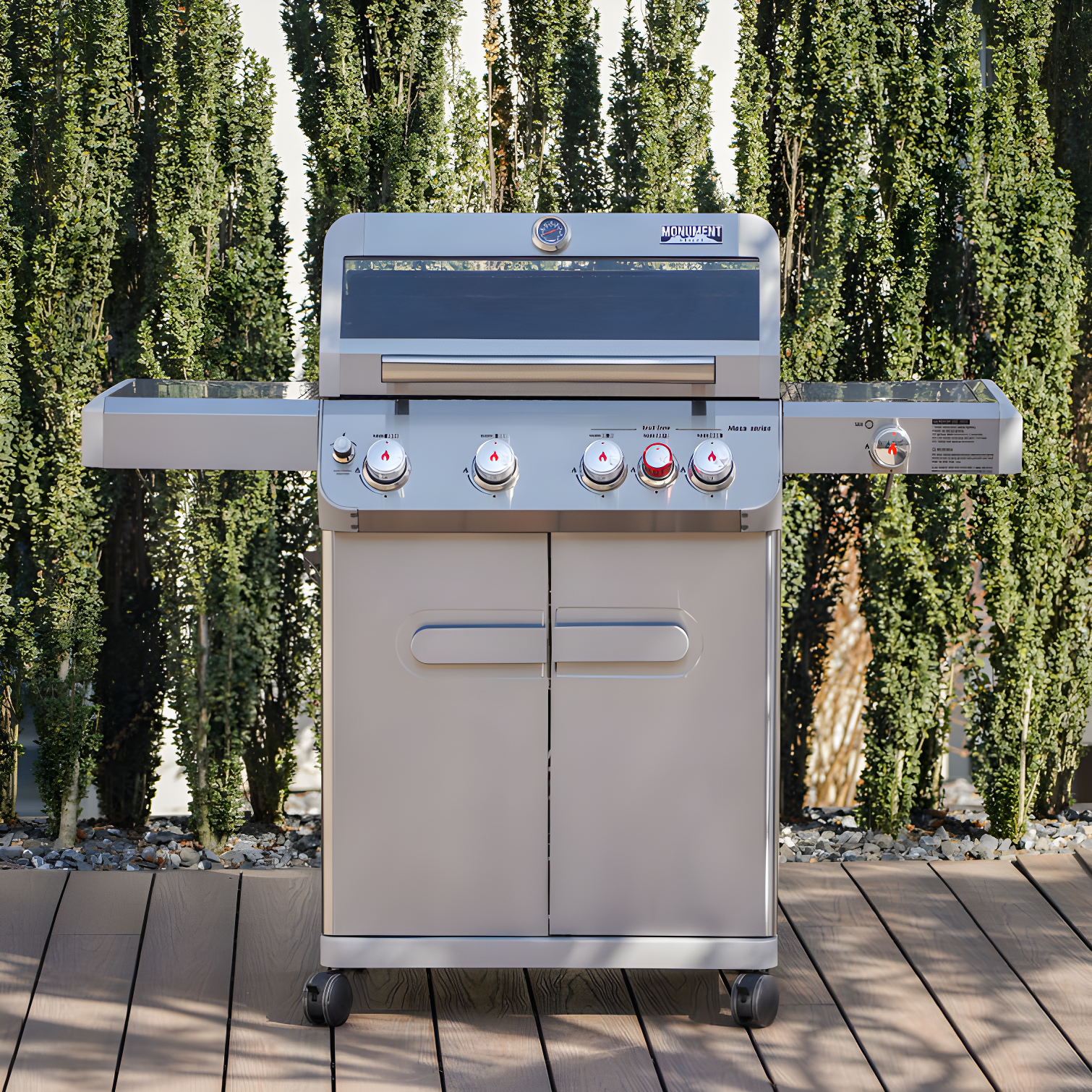 Monument Grills Mesa 415BZ,4-Burner Liquid Propane Infrared Gas Grill with Side Burner and Cabinet, 62,000 BTU – Perfect for Family BBQs