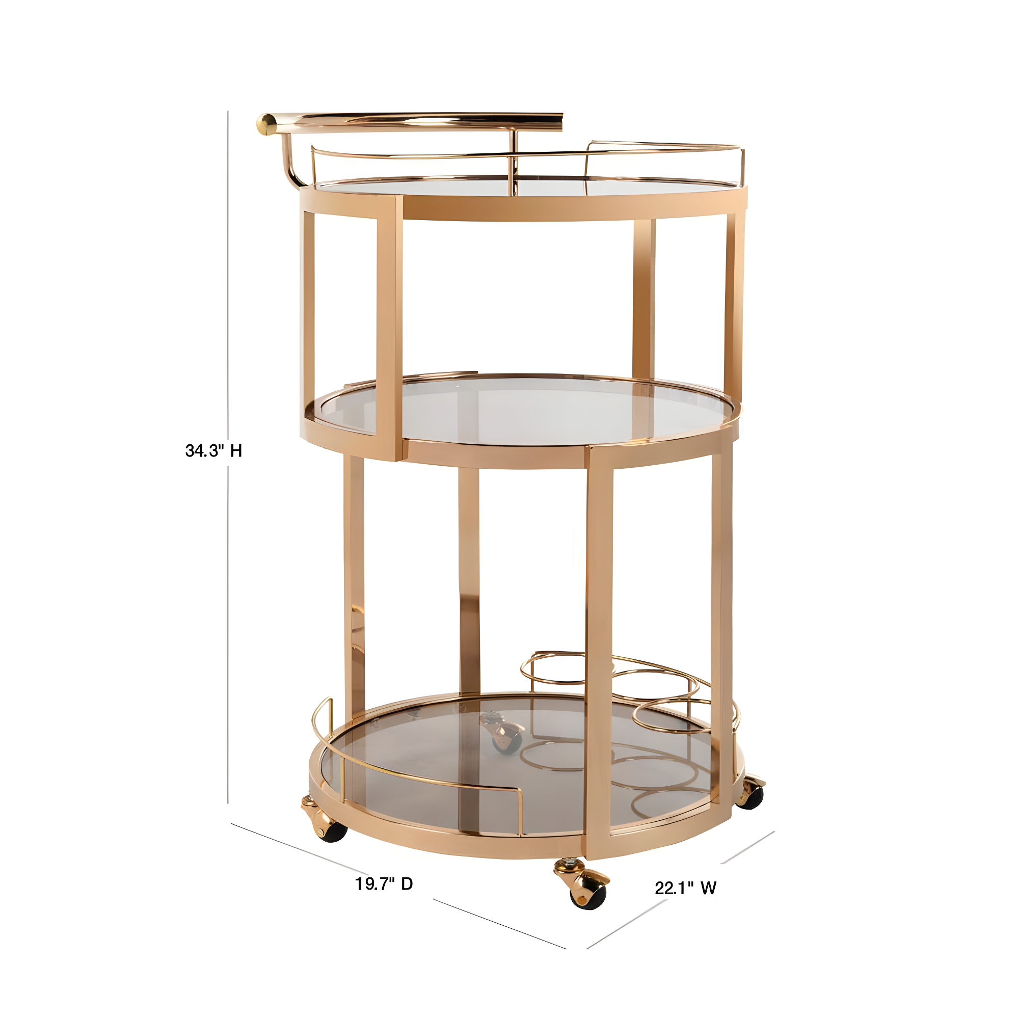 Rio 3 Tier Round Bar Cart - BCT8002A - Gold/Tea - Safavieh