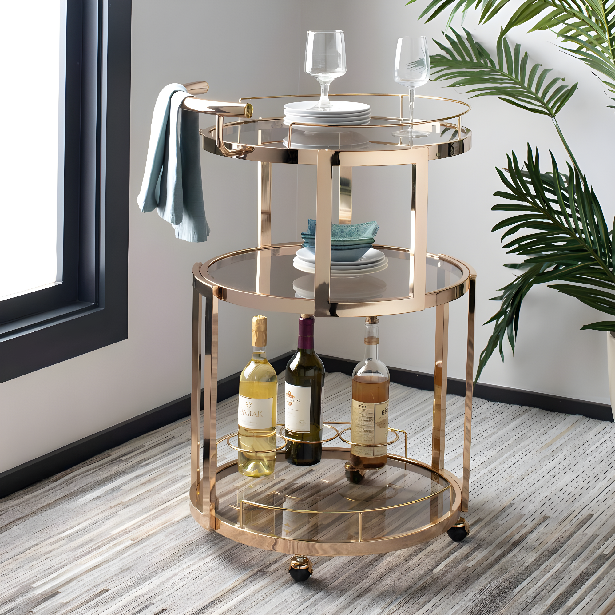 Rio 3 Tier Round Bar Cart - BCT8002A - Gold/Tea - Safavieh