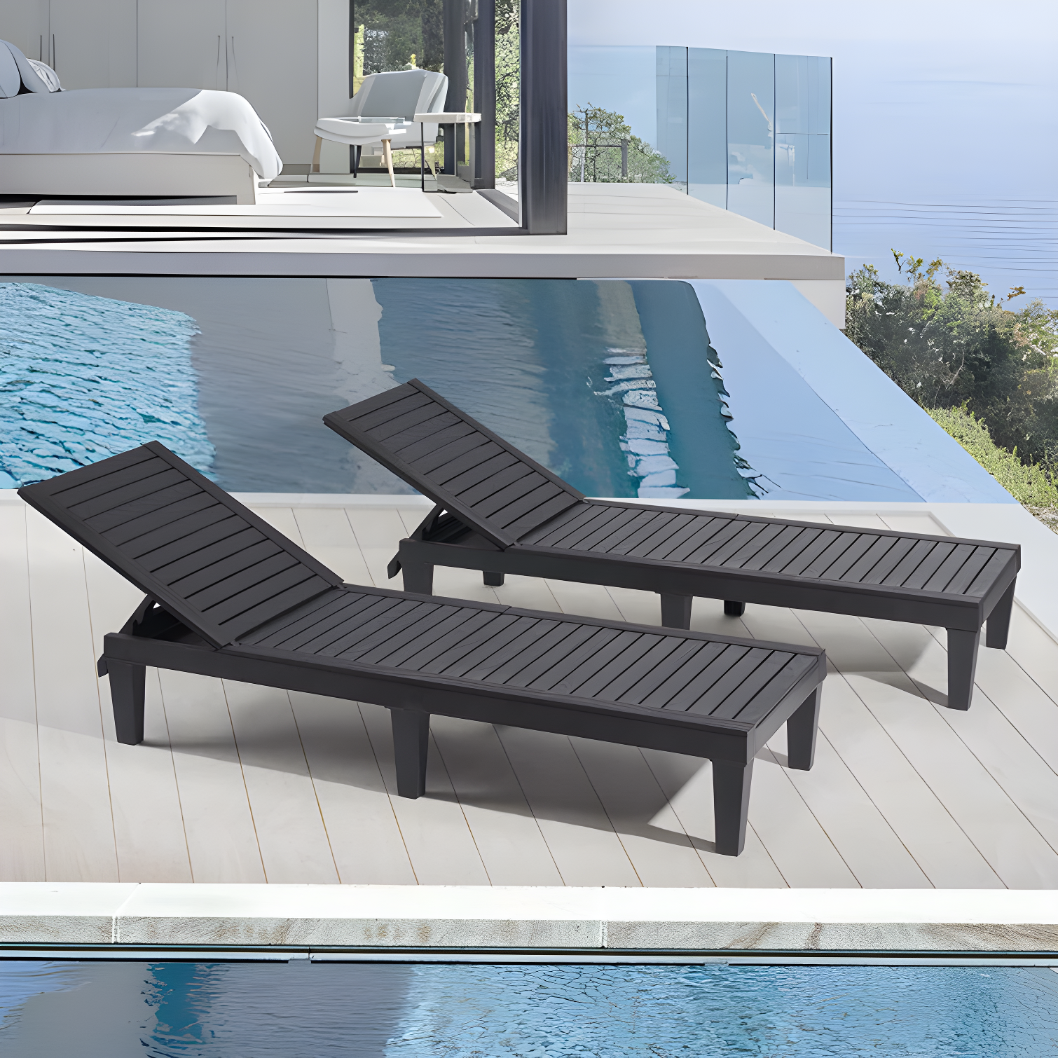 Nestl Nestl Waterproof, Lightweight, and Adjustable Outdoor Polyresin Chaise Lounge Chair Set (Set of 2)