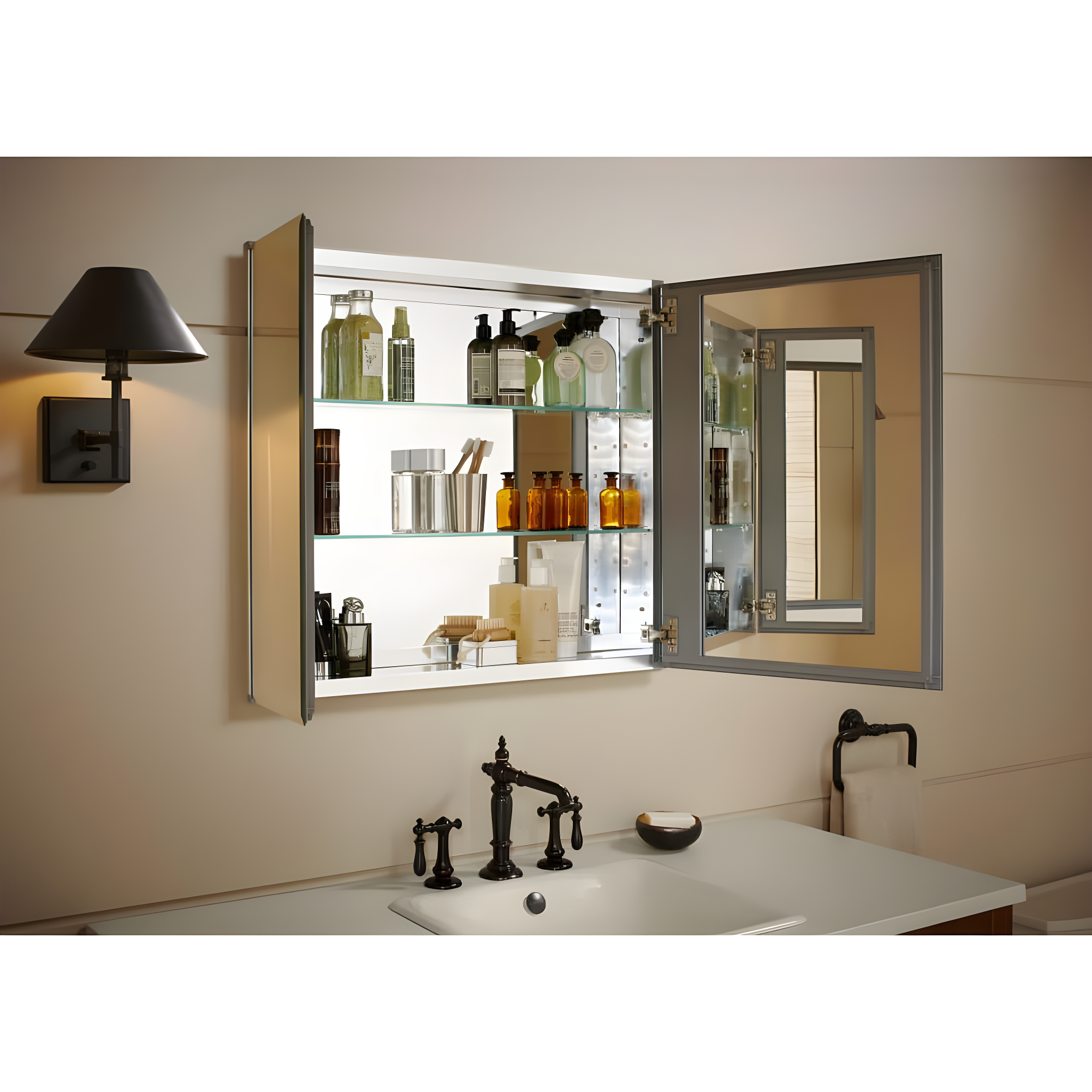 CLC Aluminum Two-Door Medicine Cabinet With Mirrored Doors, Beveled Edges
