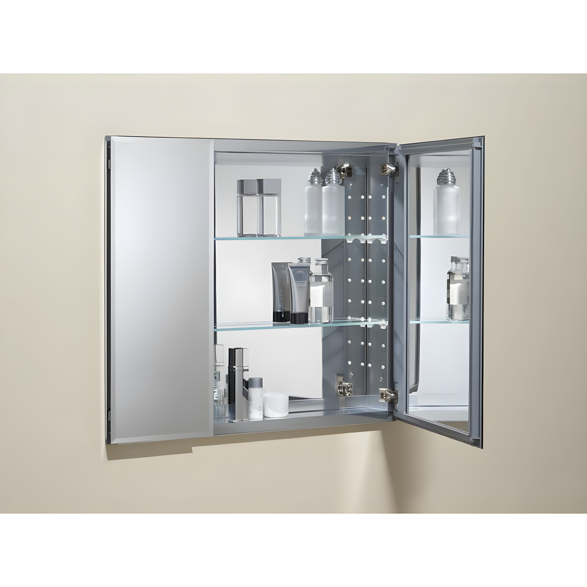 CLC Aluminum Two-Door Medicine Cabinet With Mirrored Doors, Beveled Edges