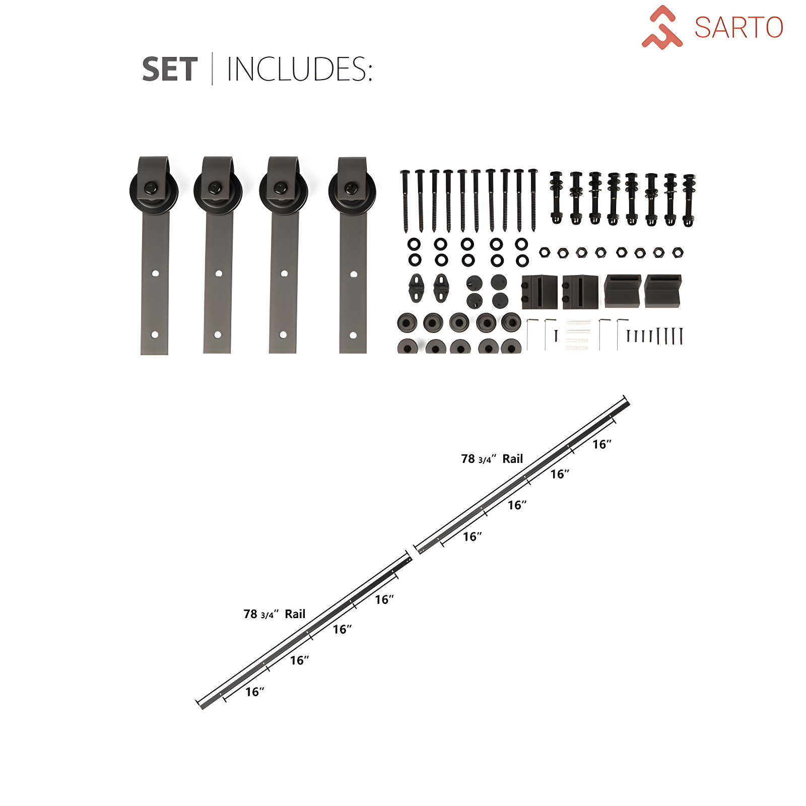SARTODOORS Quadro Frosted Glass Barn Doors with Installation Hardware Kit