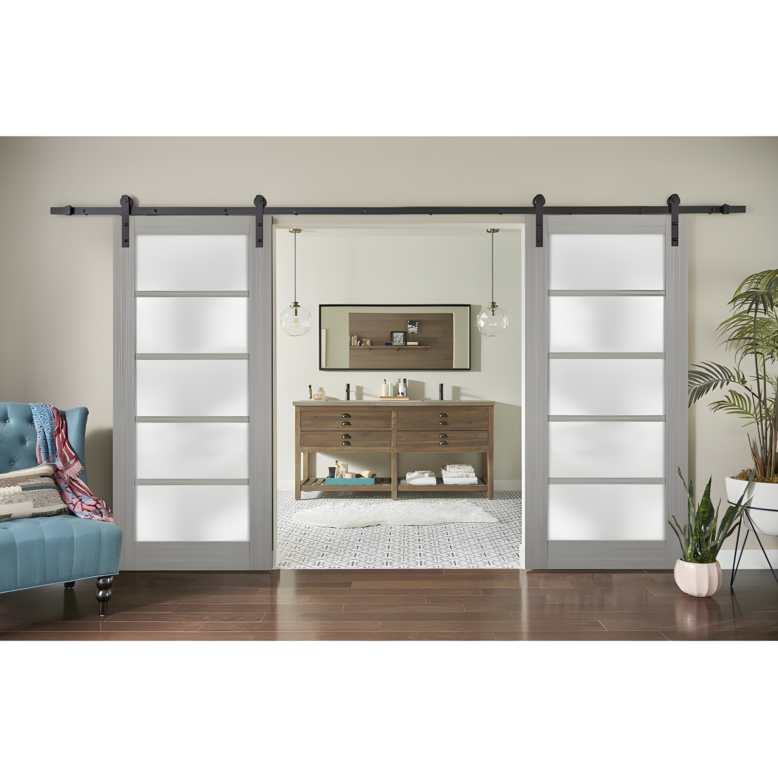 SARTODOORS Quadro Frosted Glass Barn Doors with Installation Hardware Kit