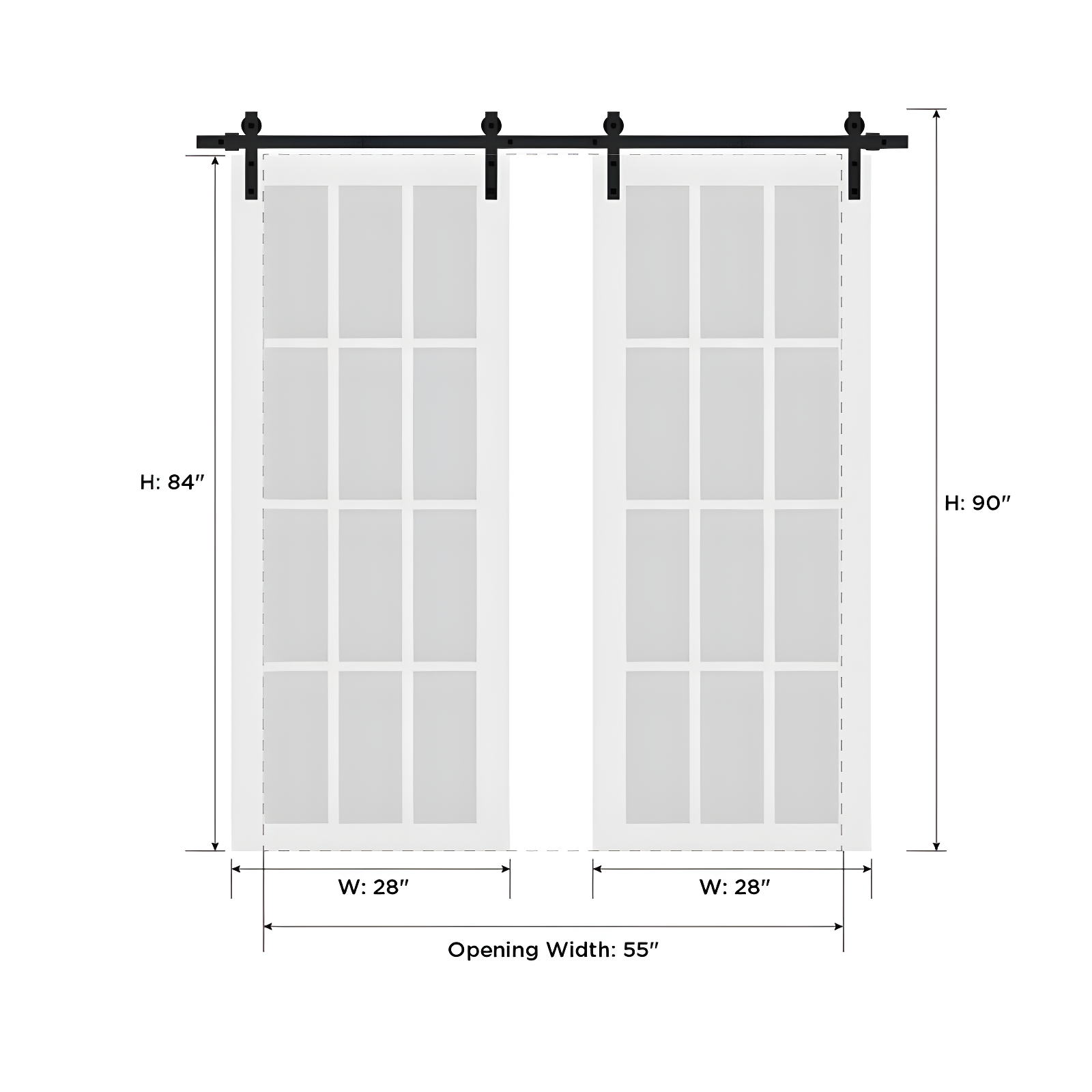 SARTODOORS Quadro Frosted Glass Barn Doors with Installation Hardware Kit