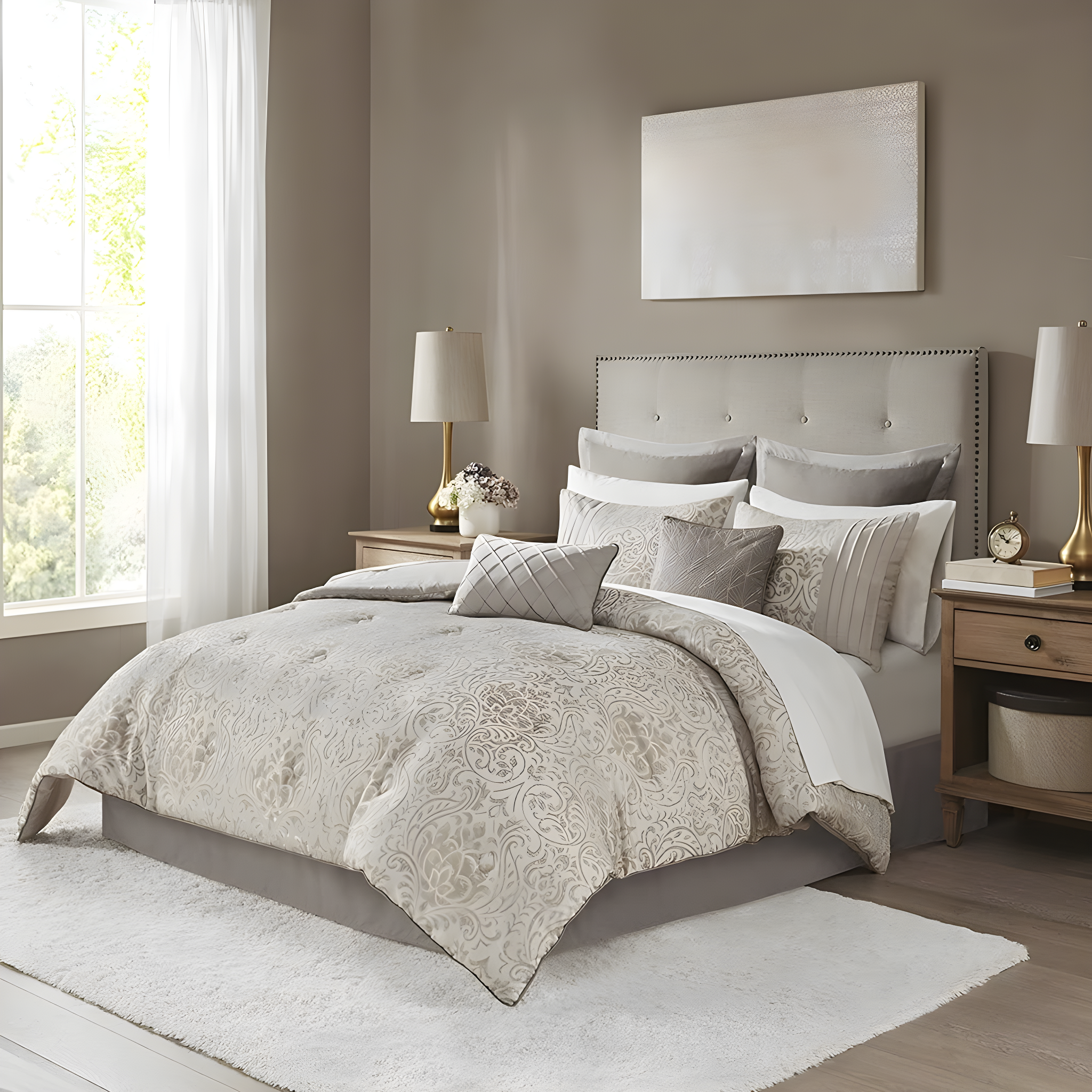 Madison Park Emilia 12 Piece Jacquard Comforter Set with Bed Sheets