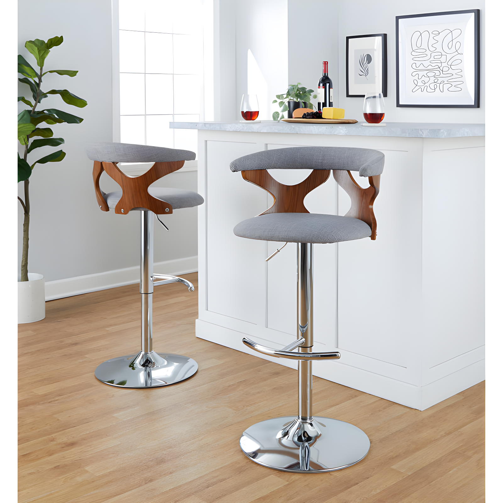LumiSource Gardenia Swivel Upholstered Adjustable Height Counter Stool with Metal Frame (Set of 2)