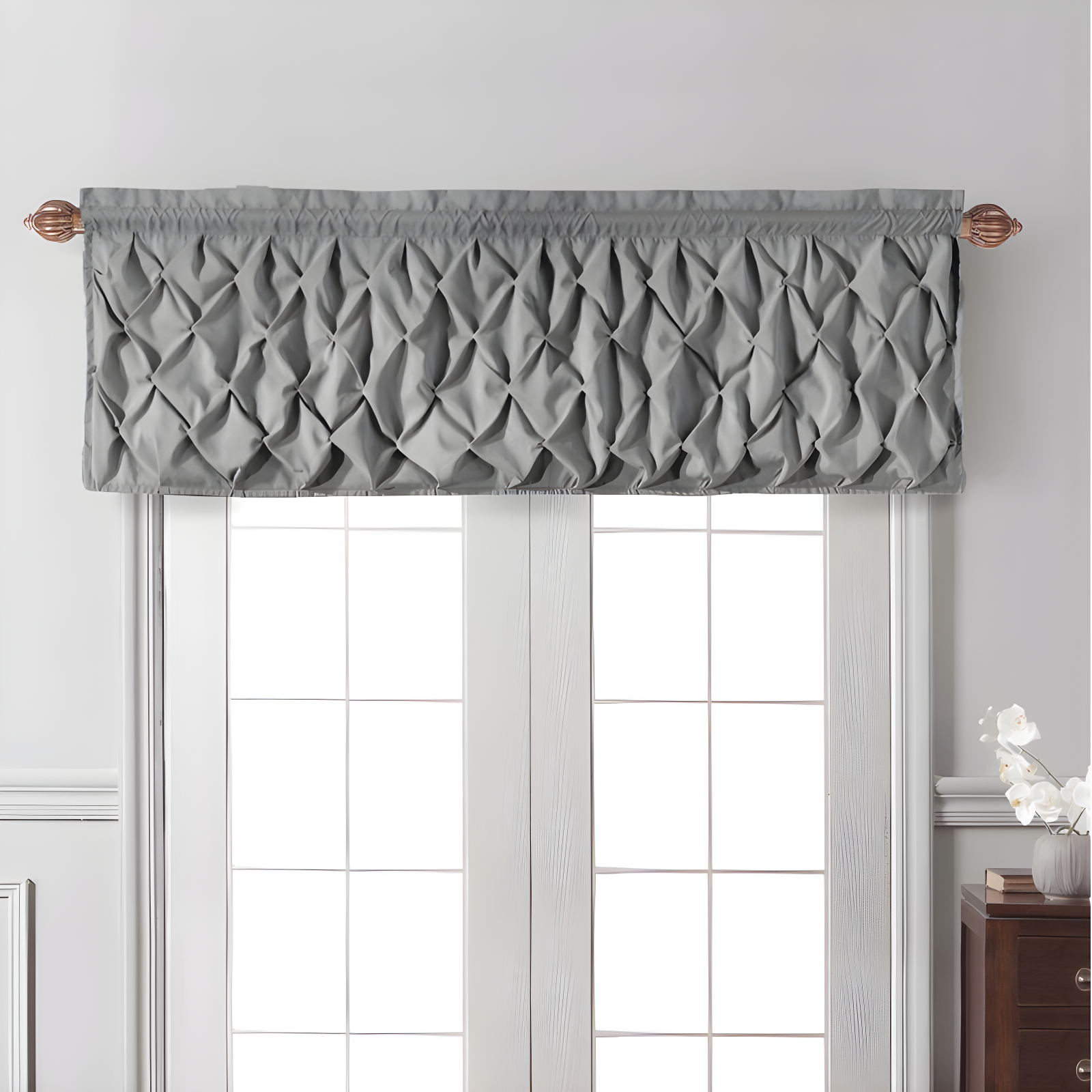 Carmen Solid Pintuck Curtain Valance, 60" x 20"