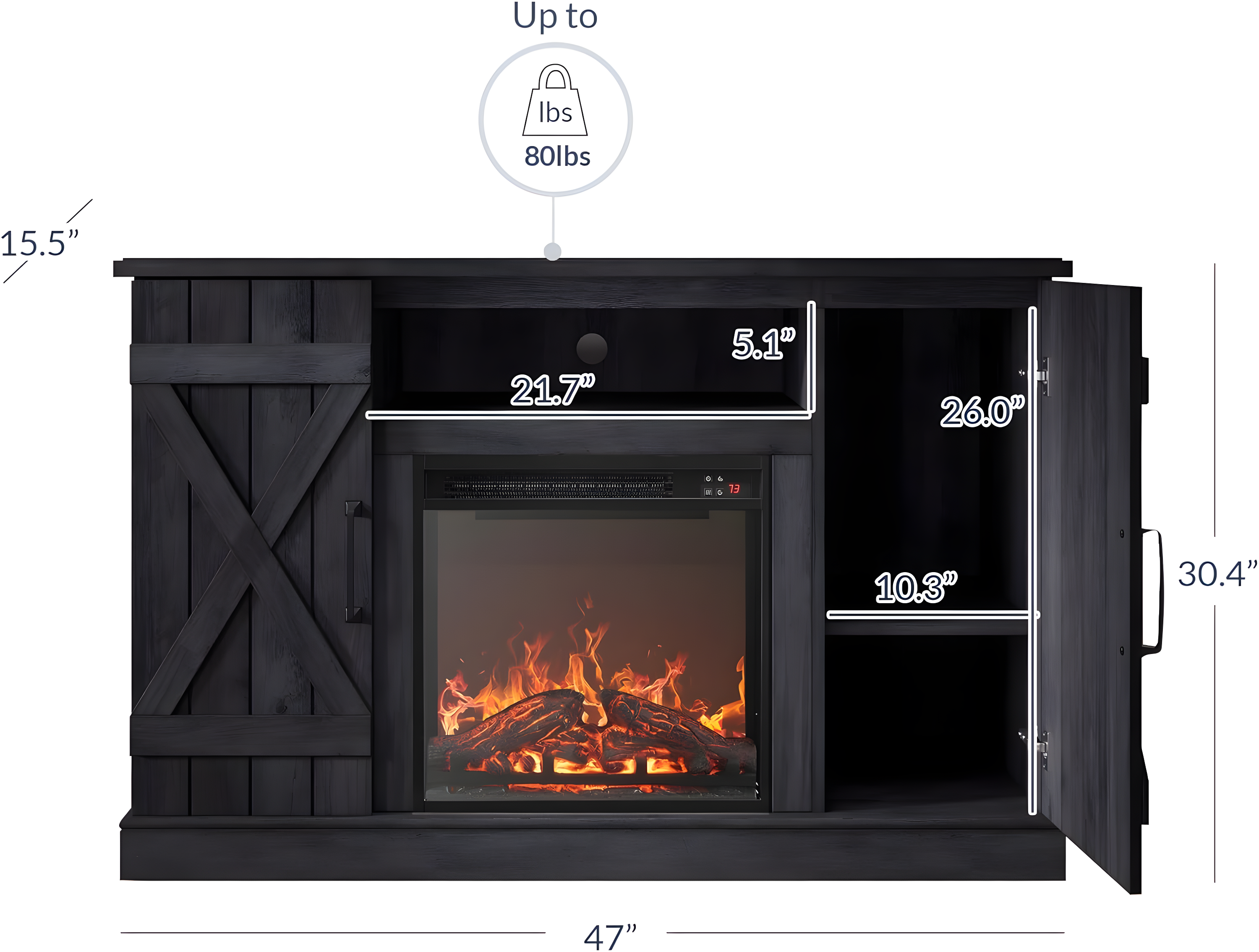 BELLEZE 47" TV Stand with 18" Electric Fireplace, Barn Door TV Stand for TVs up to 50", Modern Farmhouse Media Console with Storage Shelf and Cabinets - Veropeso (Rustic Grey)