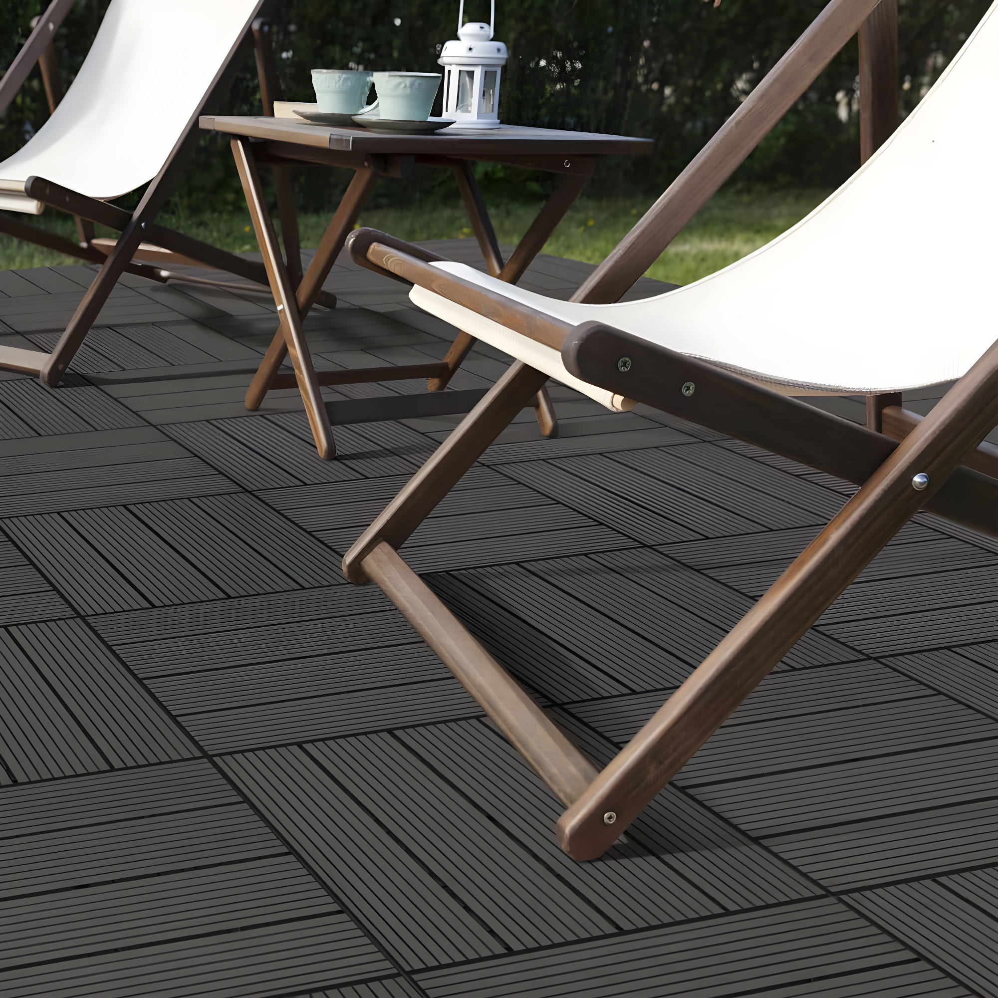 Deck Tiles - 6-Pack Wood Plastic Composite Interlocking Patio Tiles - 5.8SQFT Outdoor Flooring for Balcony, Porch, and Garage by Pure Garden