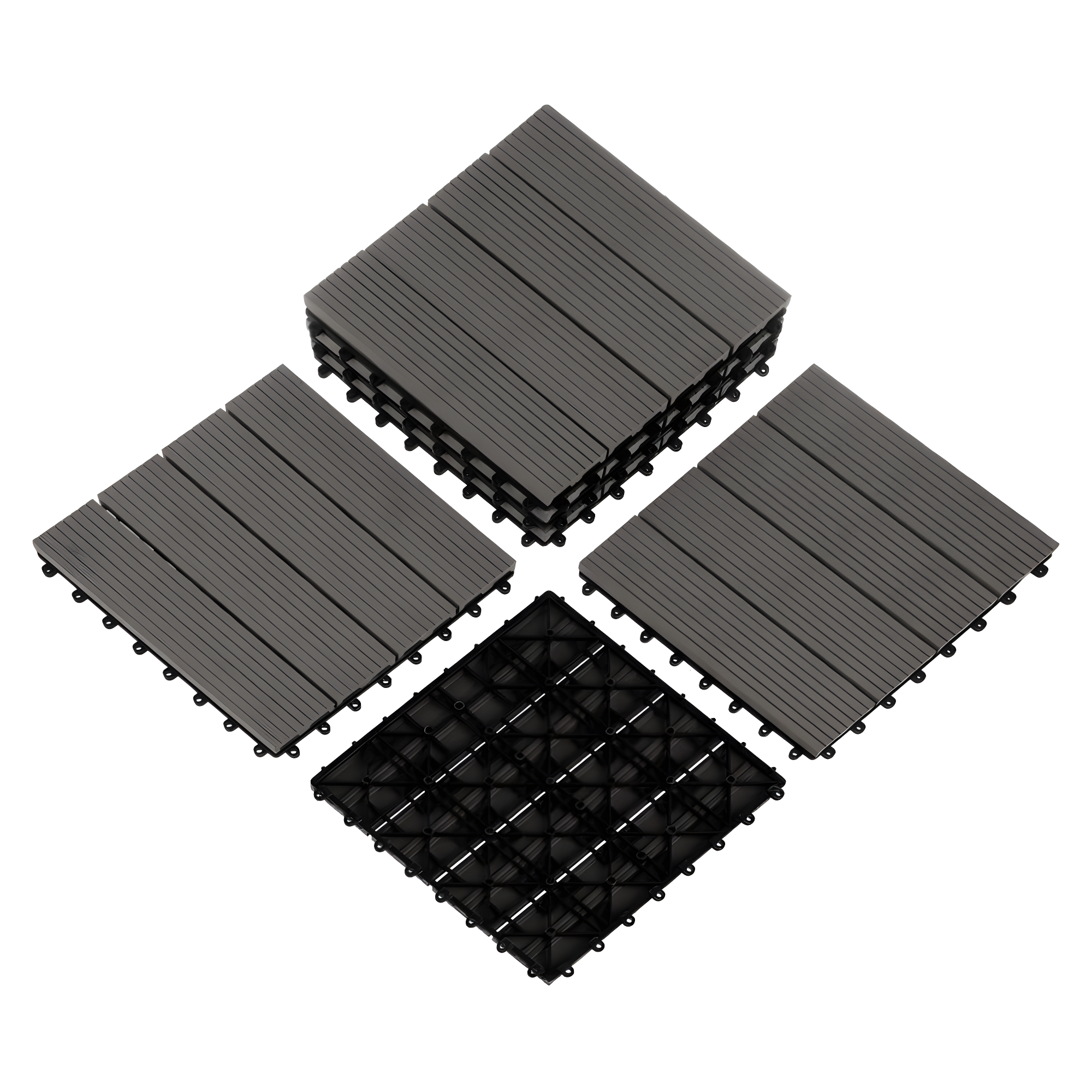 Deck Tiles - 6-Pack Wood Plastic Composite Interlocking Patio Tiles - 5.8SQFT Outdoor Flooring for Balcony, Porch, and Garage by Pure Garden