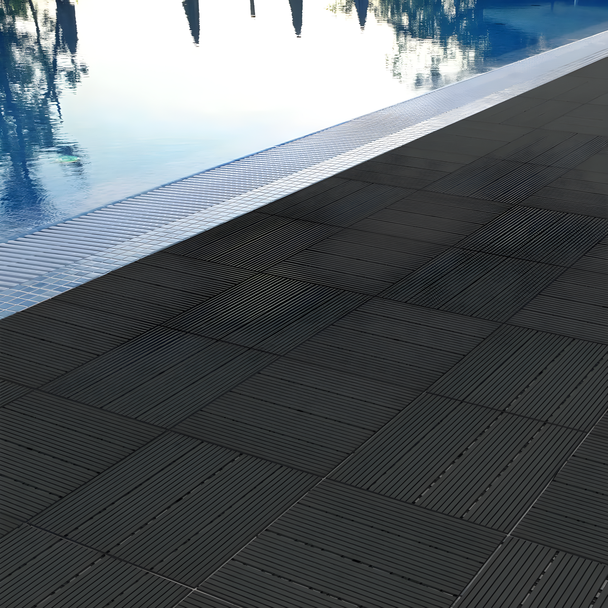 Deck Tiles - 6-Pack Wood Plastic Composite Interlocking Patio Tiles - 5.8SQFT Outdoor Flooring for Balcony, Porch, and Garage by Pure Garden