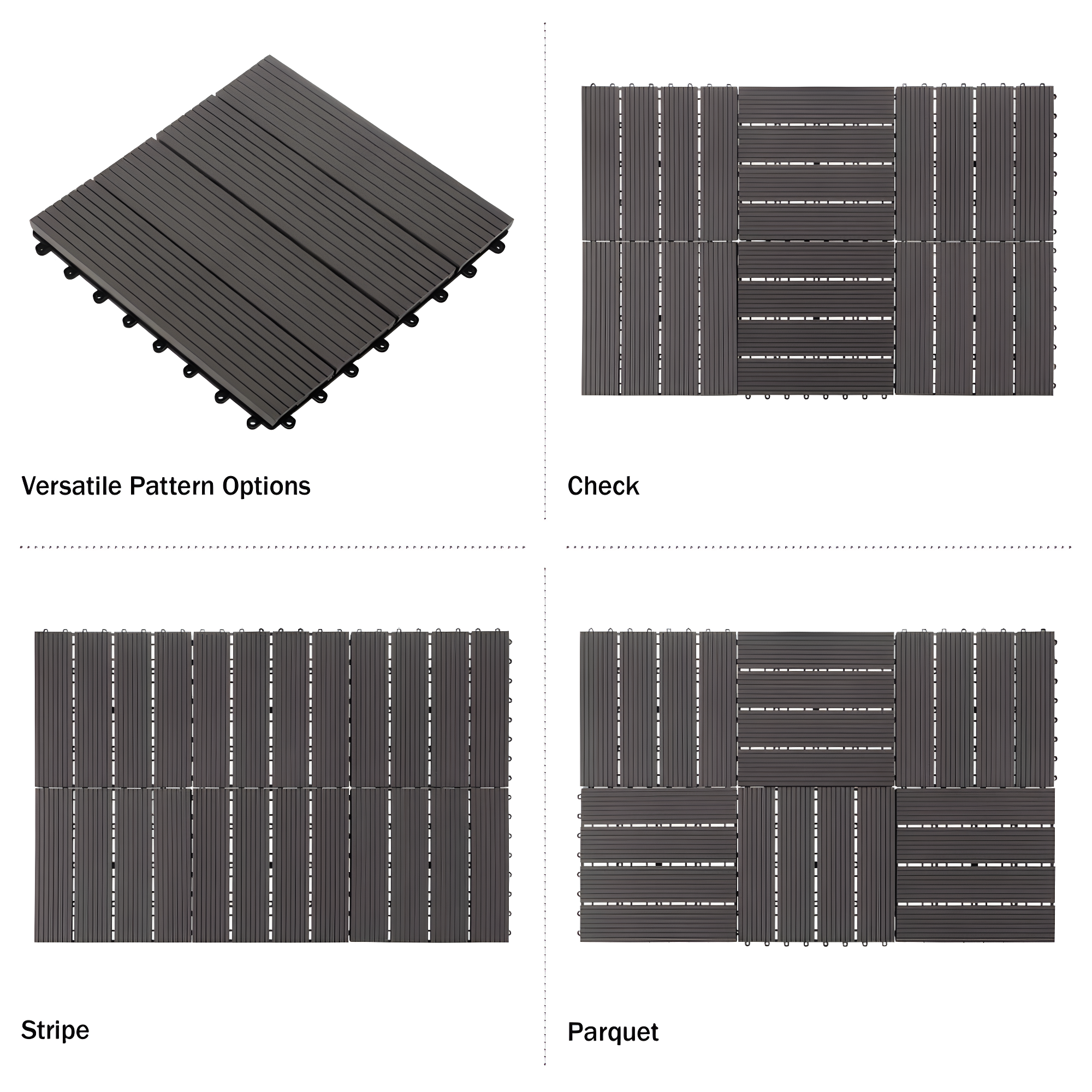 Deck Tiles - 6-Pack Wood Plastic Composite Interlocking Patio Tiles - 5.8SQFT Outdoor Flooring for Balcony, Porch, and Garage by Pure Garden