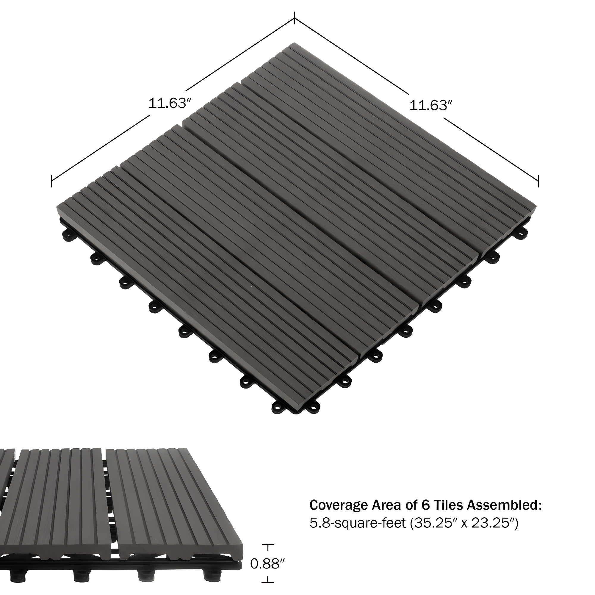 Deck Tiles - 6-Pack Wood Plastic Composite Interlocking Patio Tiles - 5.8SQFT Outdoor Flooring for Balcony, Porch, and Garage by Pure Garden