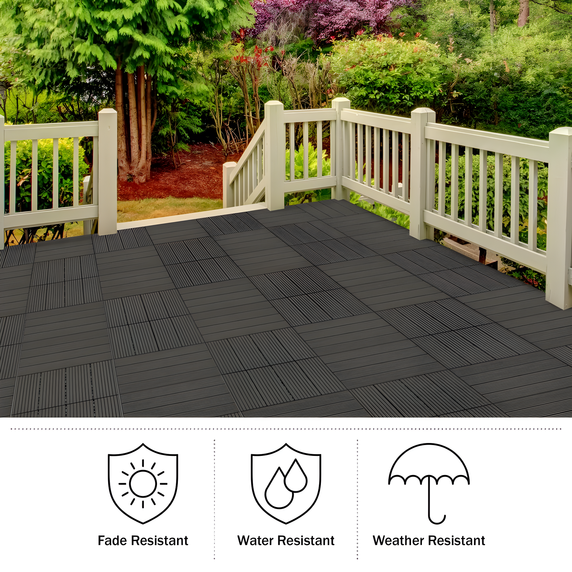 Deck Tiles - 6-Pack Wood Plastic Composite Interlocking Patio Tiles - 5.8SQFT Outdoor Flooring for Balcony, Porch, and Garage by Pure Garden