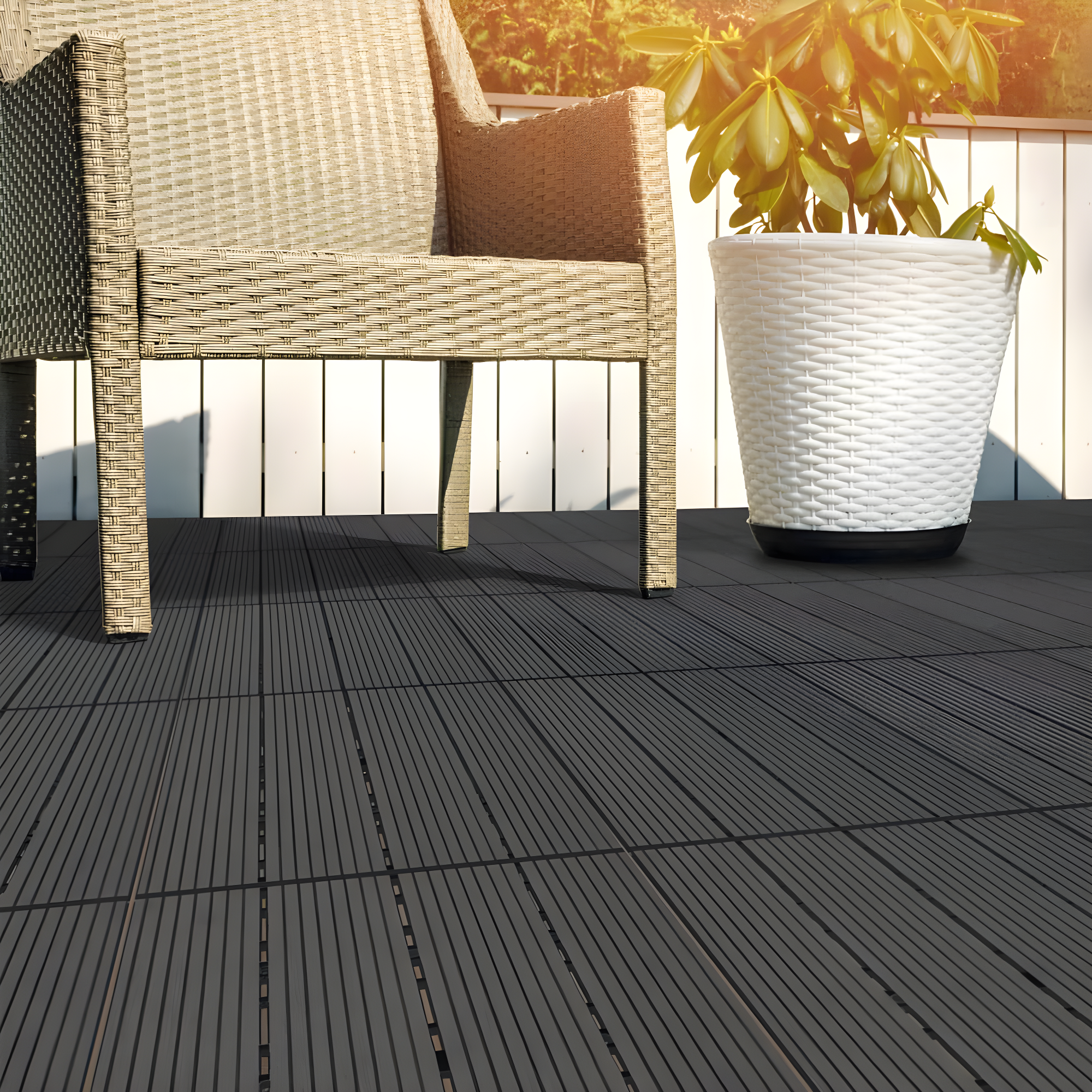 Deck Tiles - 6-Pack Wood Plastic Composite Interlocking Patio Tiles - 5.8SQFT Outdoor Flooring for Balcony, Porch, and Garage by Pure Garden
