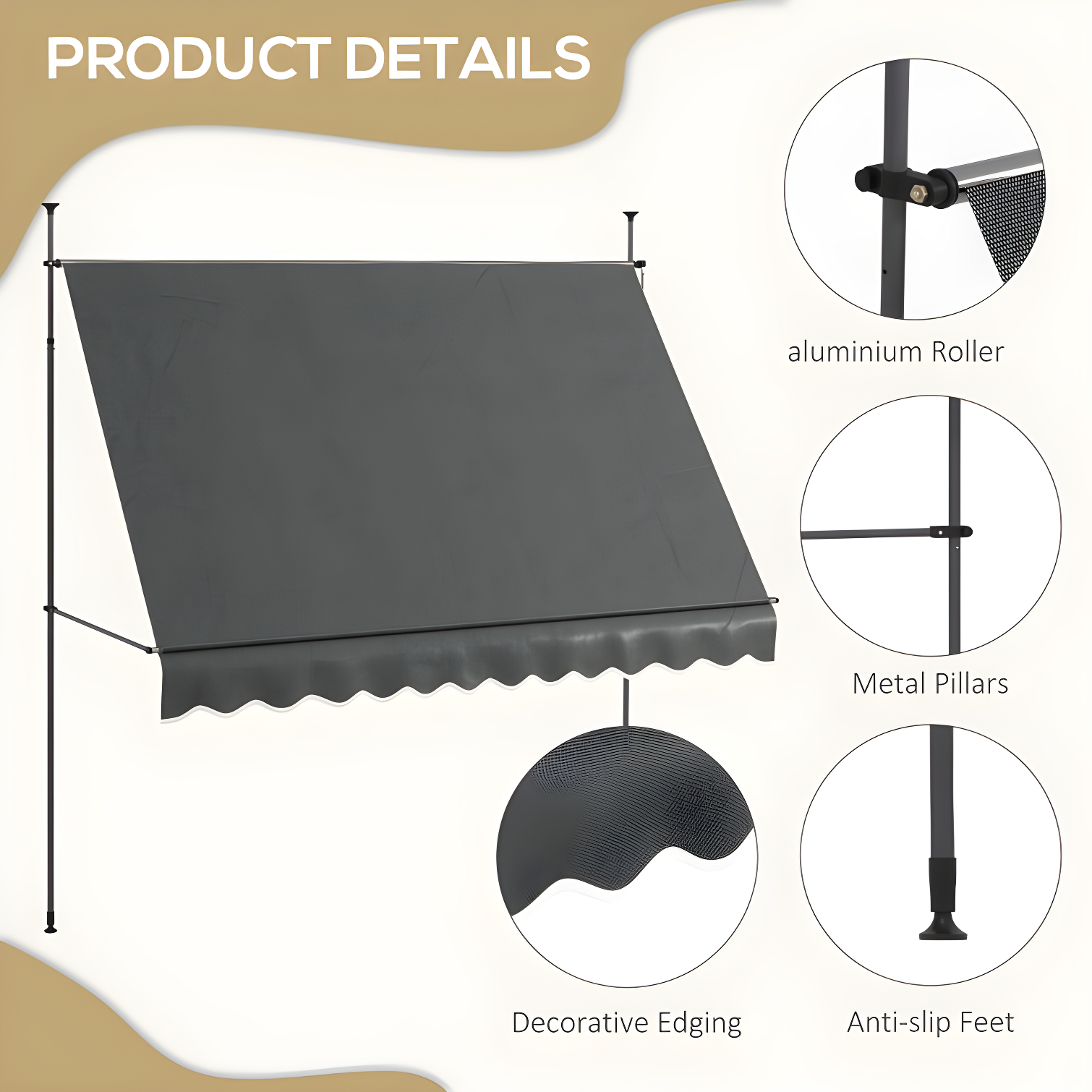 Outsunny D Polyester Cover Retractable Patio Awning